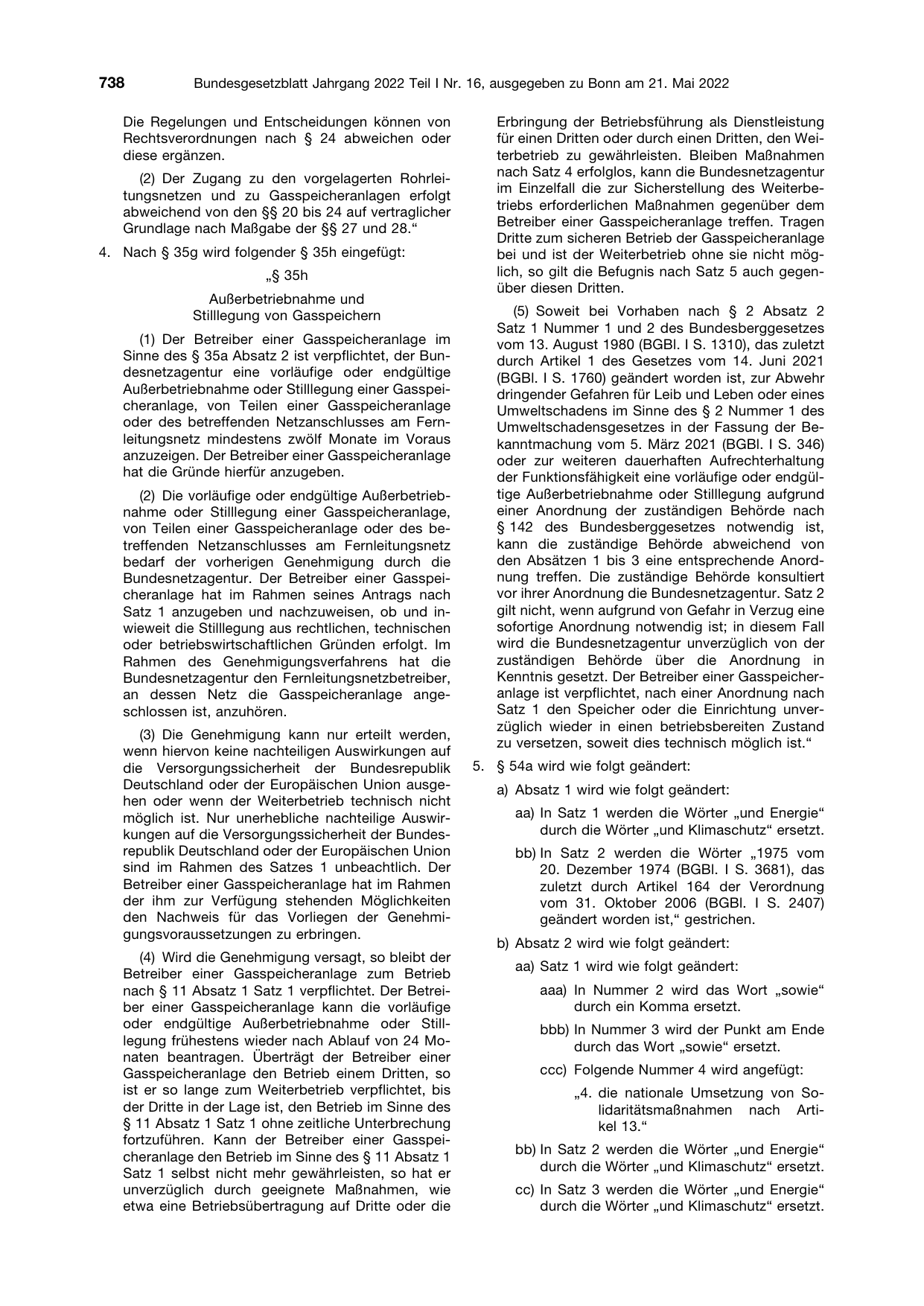 BGBl. 2022, Seite 738 — Originalseite als Abbildung