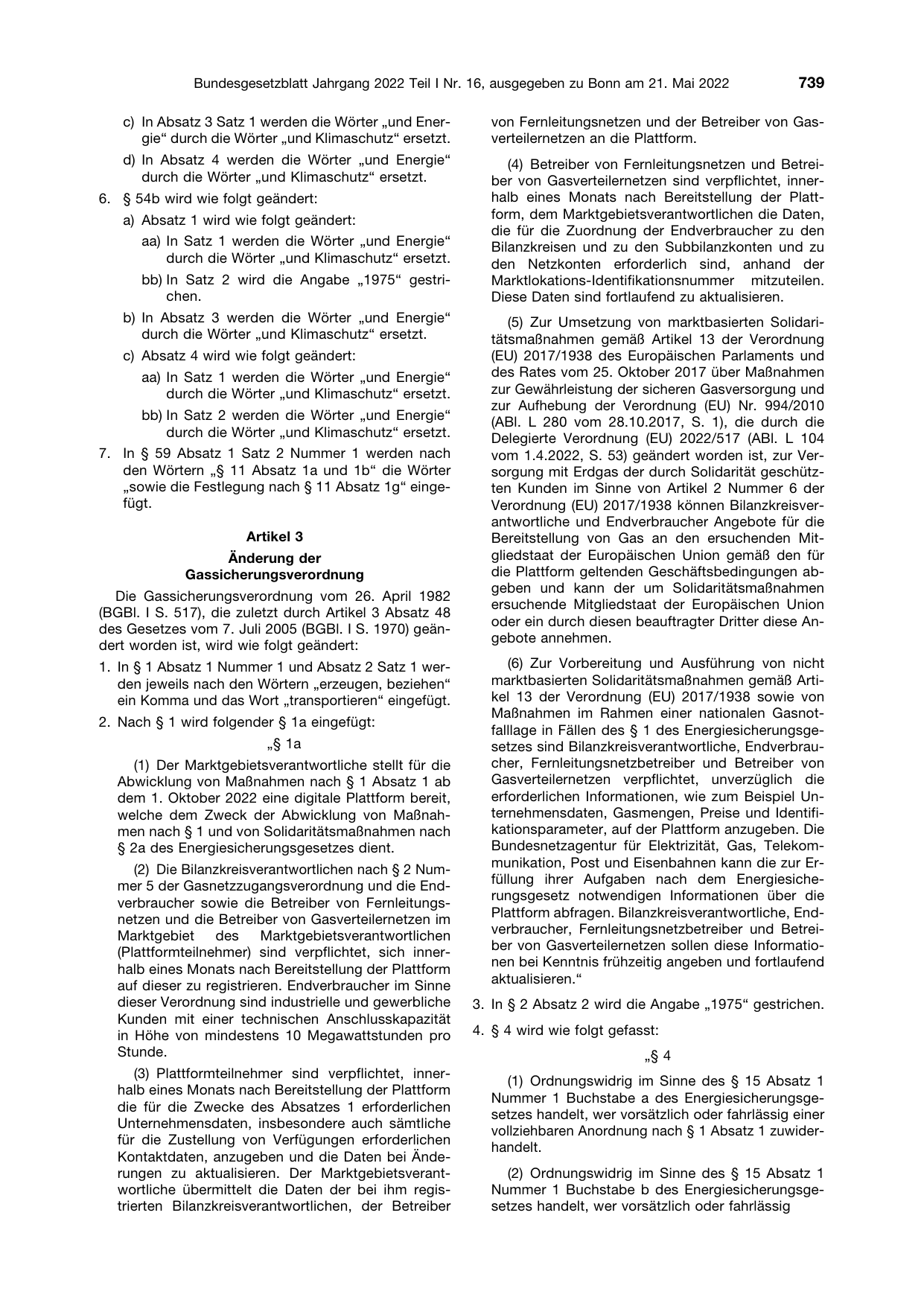 BGBl. 2022, Seite 739 — Originalseite als Abbildung