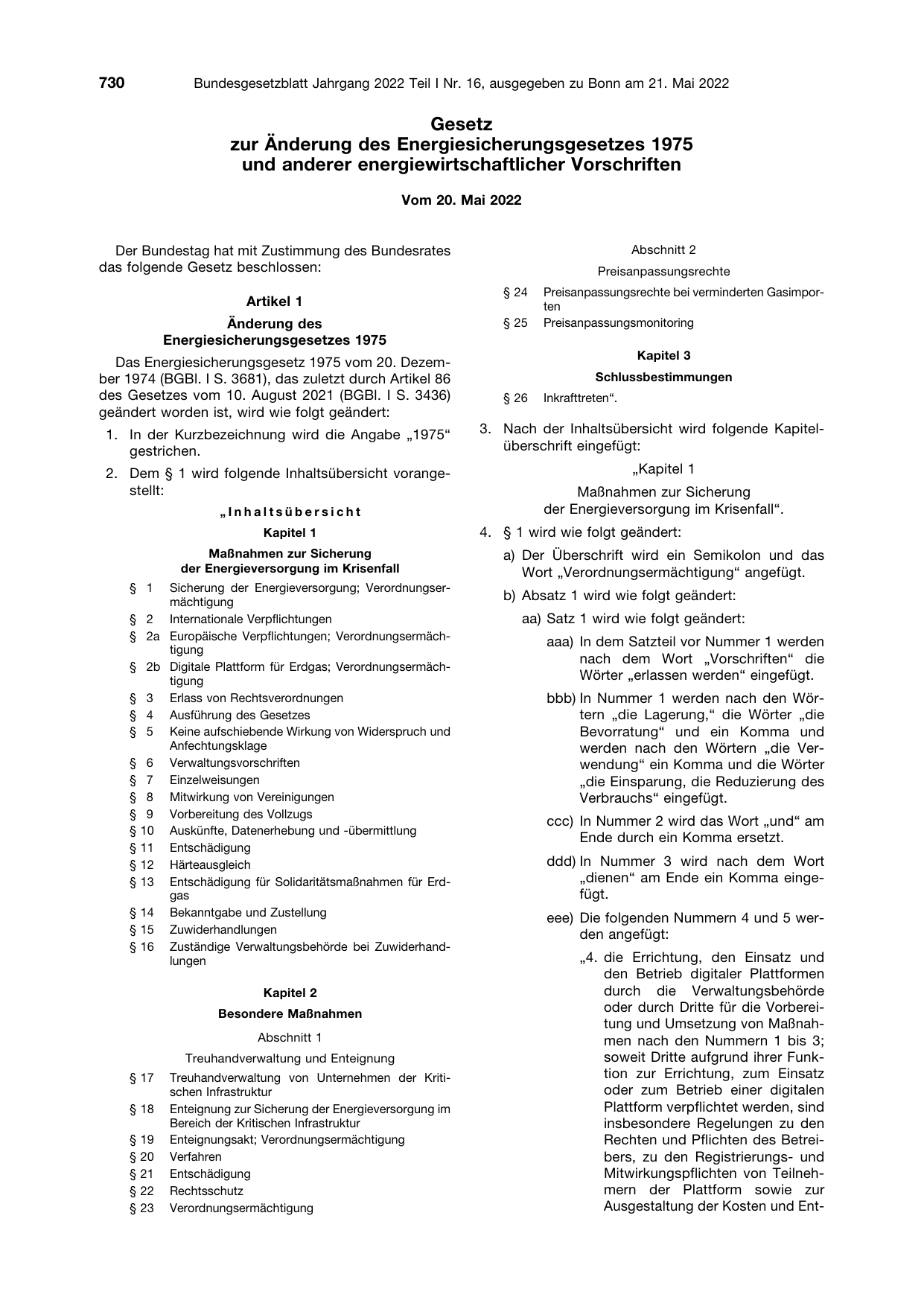 BGBl. 2022, Seite 730 — Originalseite als Abbildung
