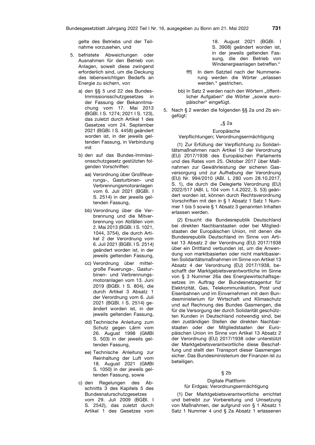 BGBl. 2022, Seite 731 — Originalseite als Abbildung