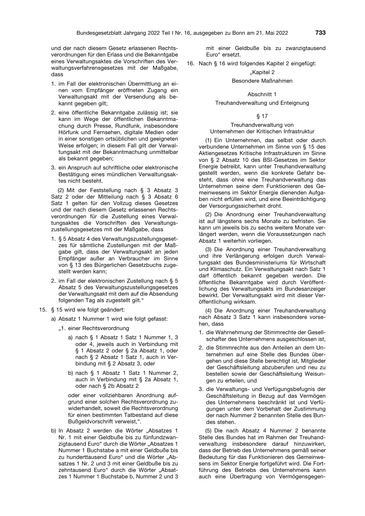 BGBl. 2022, Seite 733 — Originalseite als Abbildung