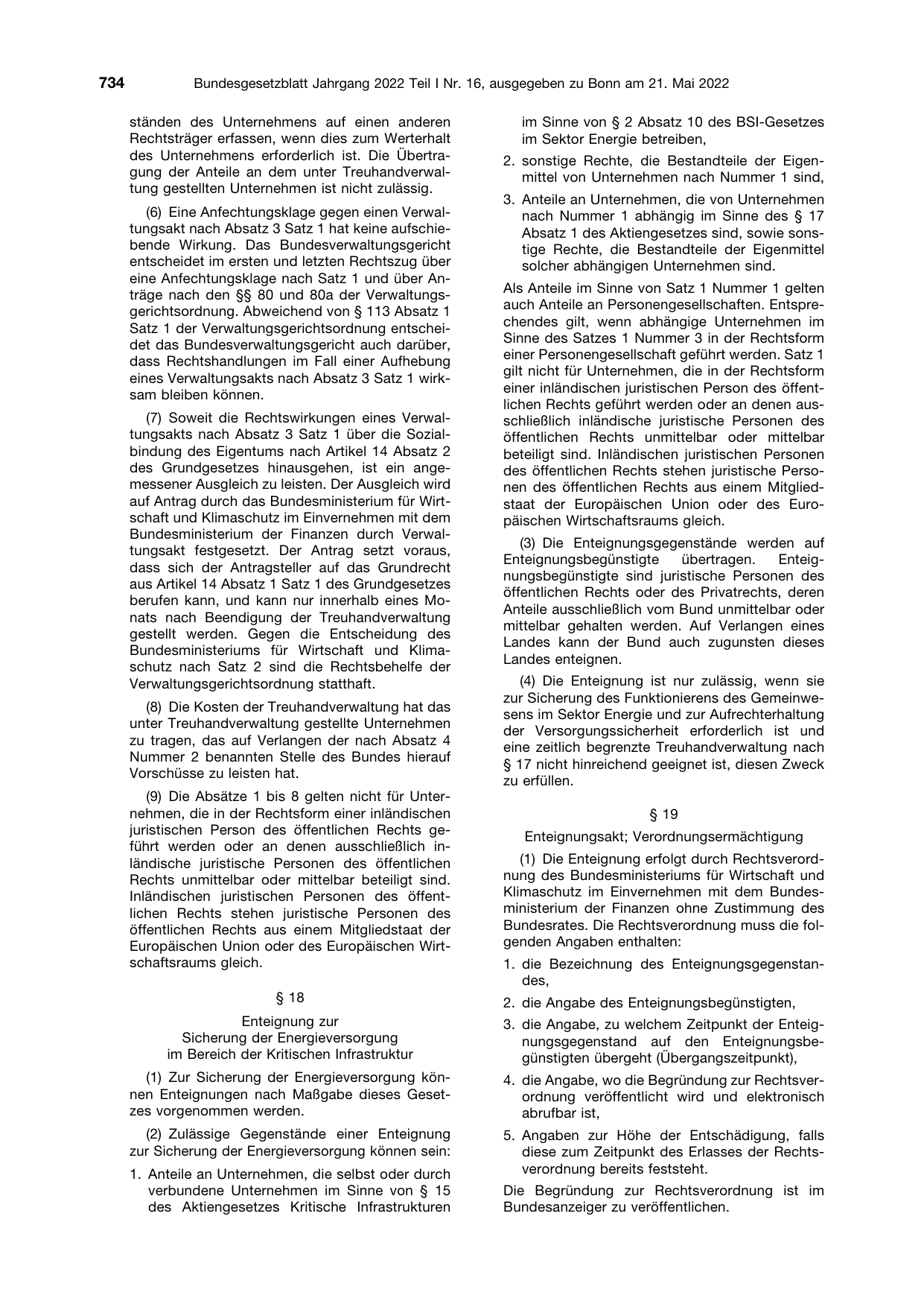 BGBl. 2022, Seite 734 — Originalseite als Abbildung