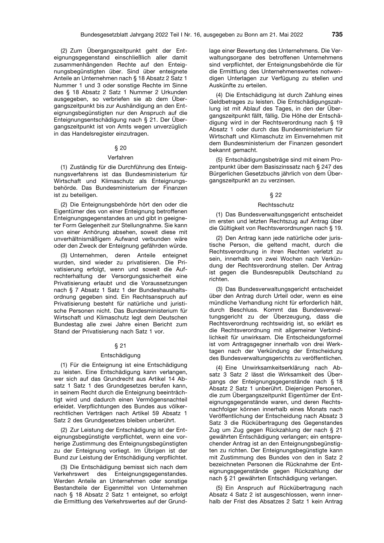 BGBl. 2022, Seite 735 — Originalseite als Abbildung