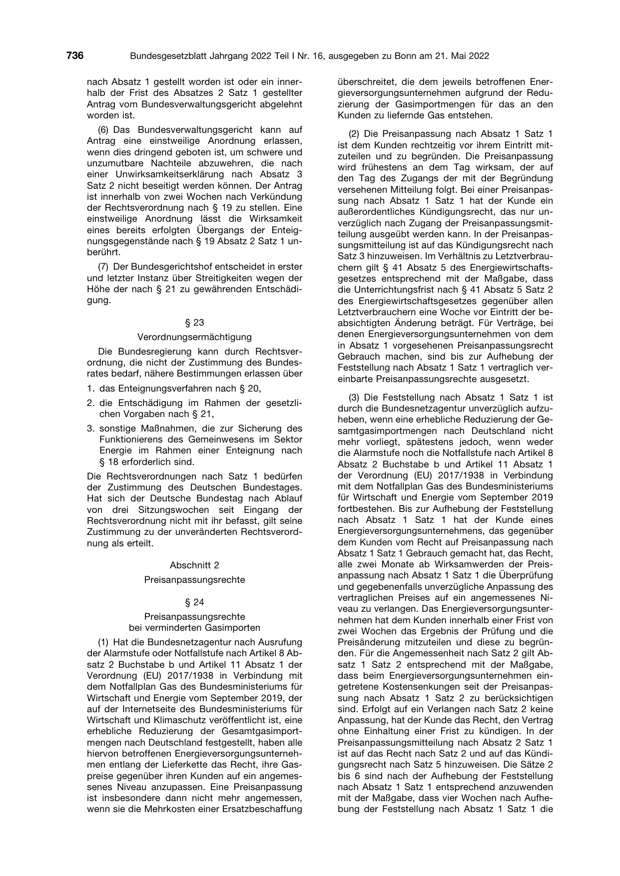 BGBl. 2022, Seite 736 — Originalseite als Abbildung