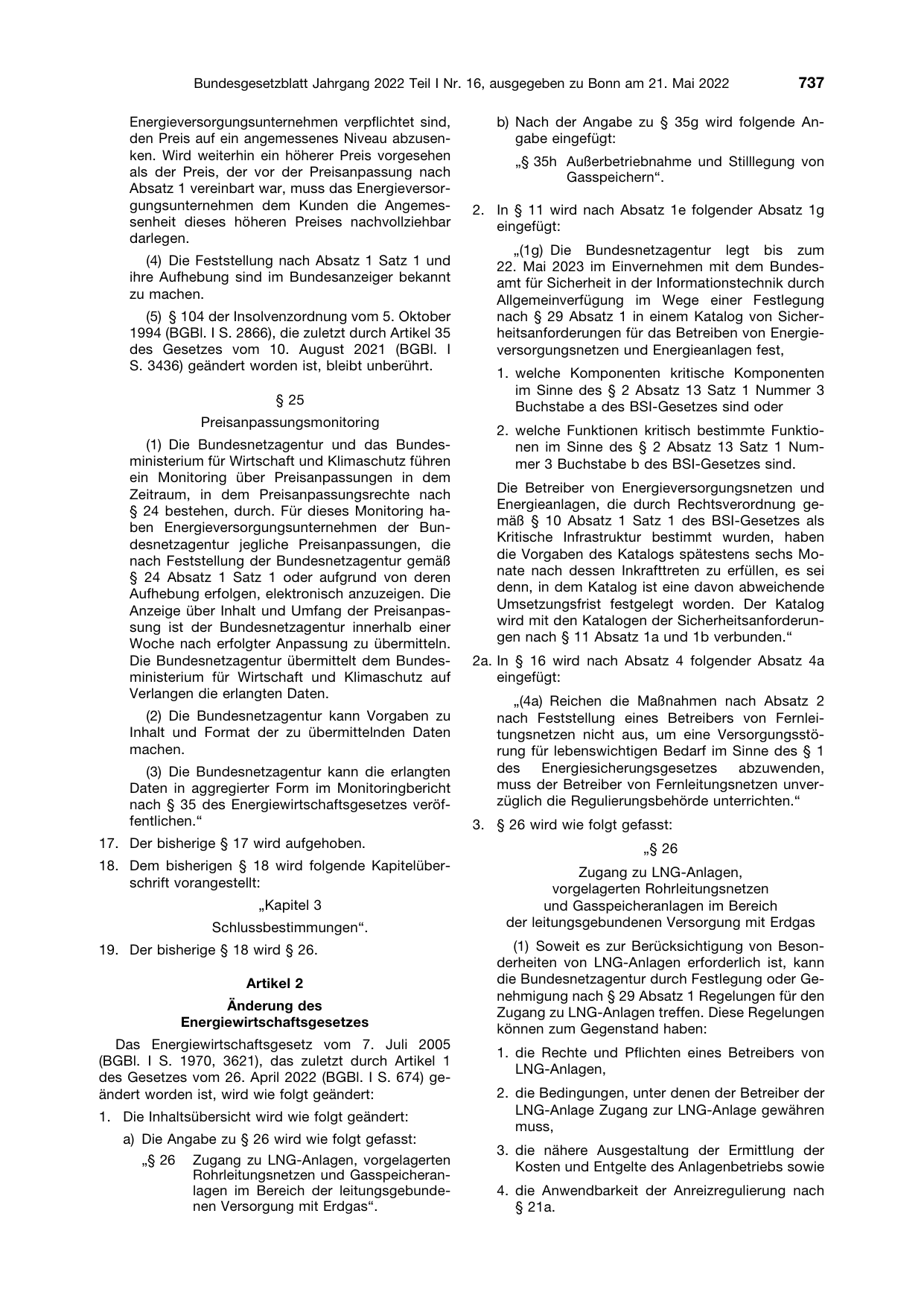 BGBl. 2022, Seite 737 — Originalseite als Abbildung