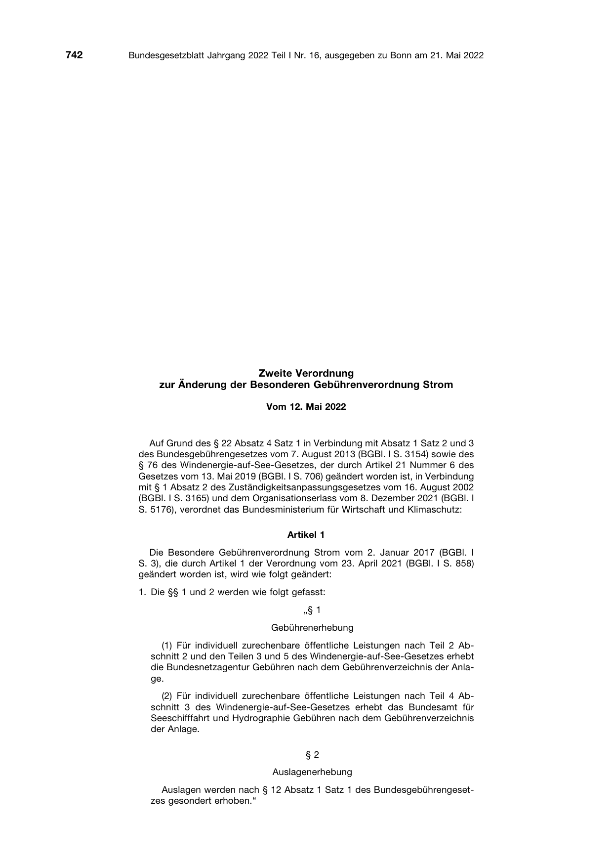 BGBl. 2022, Seite 742 — Originalseite als Abbildung
