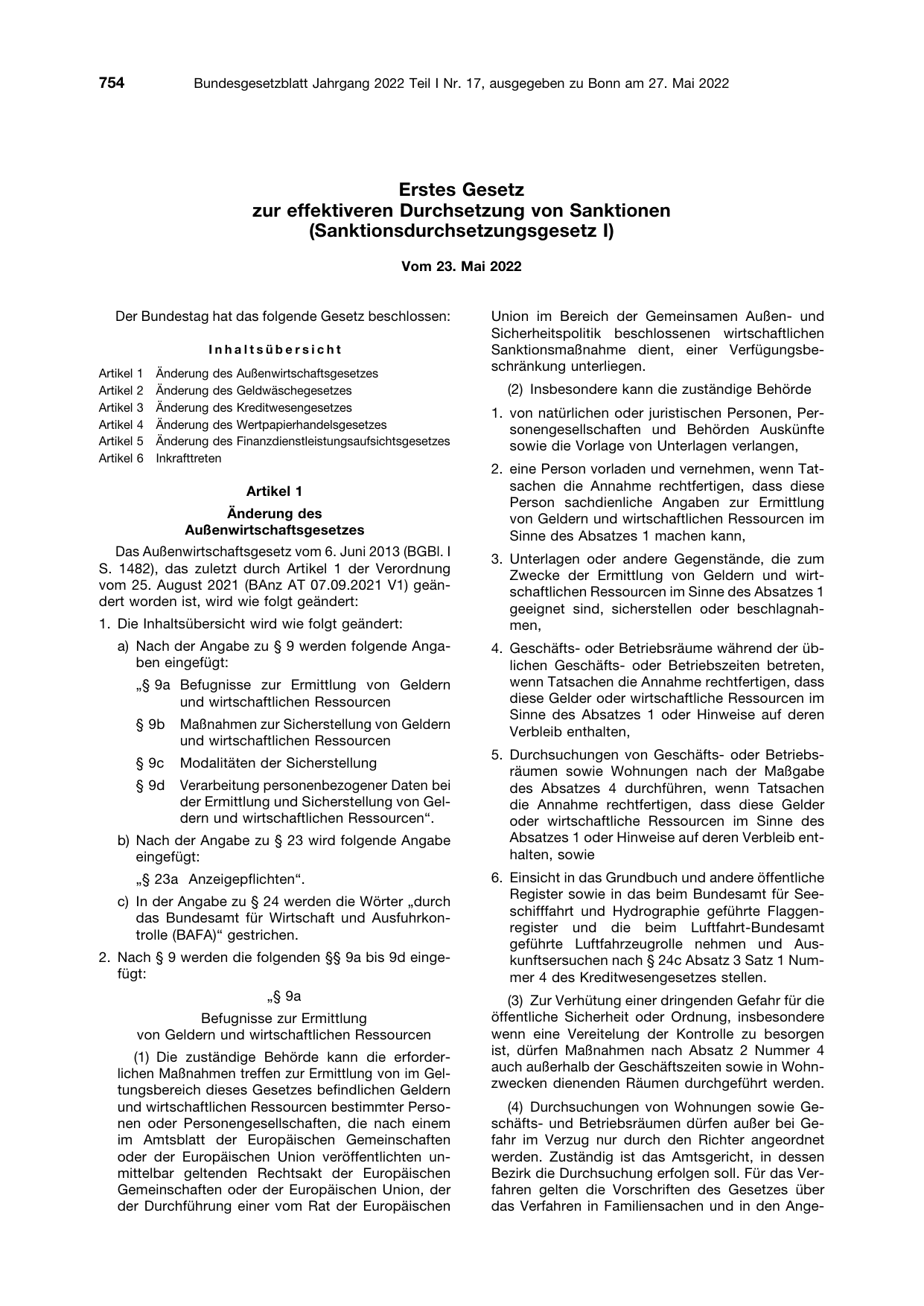 BGBl. 2022, Seite 754 — Originalseite als Abbildung