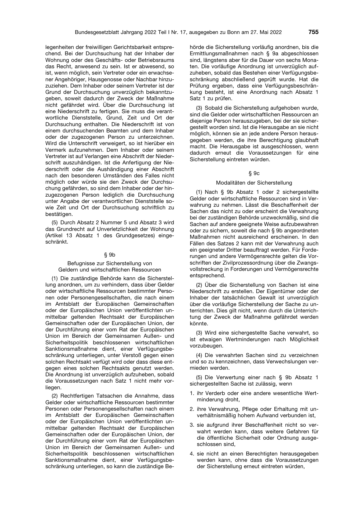 BGBl. 2022, Seite 755 — Originalseite als Abbildung
