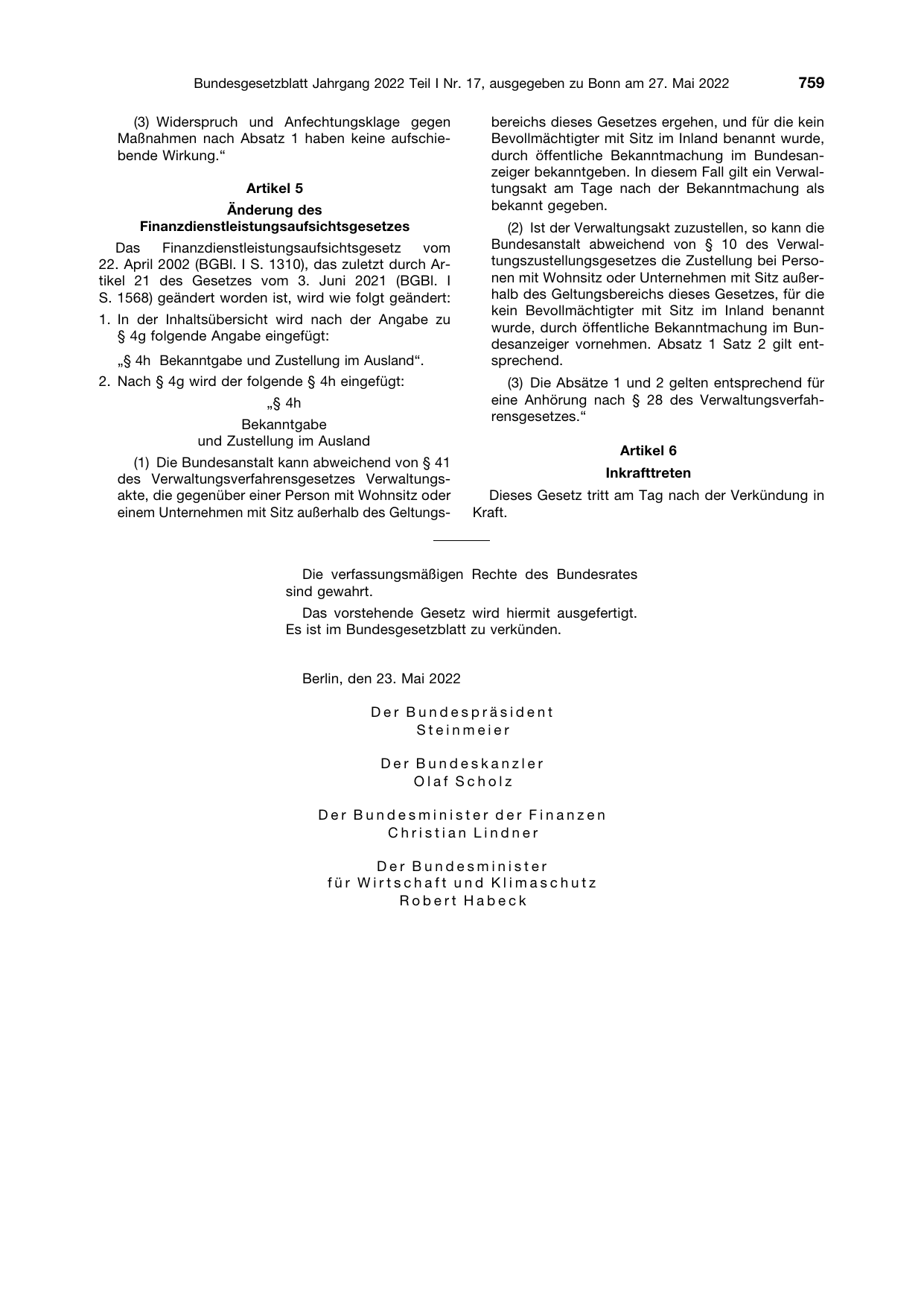 BGBl. 2022, Seite 759 — Originalseite als Abbildung