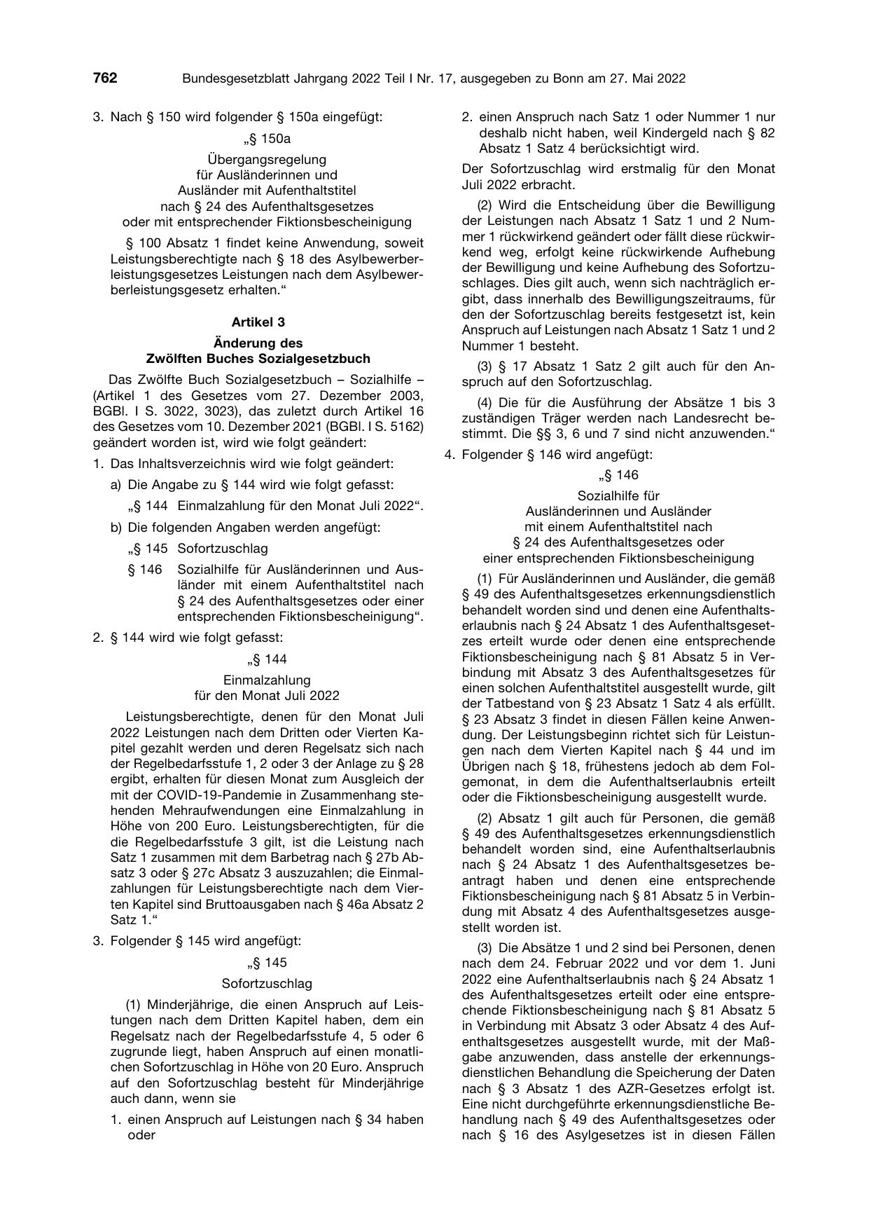 BGBl. 2022, Seite 762 — Originalseite als Abbildung