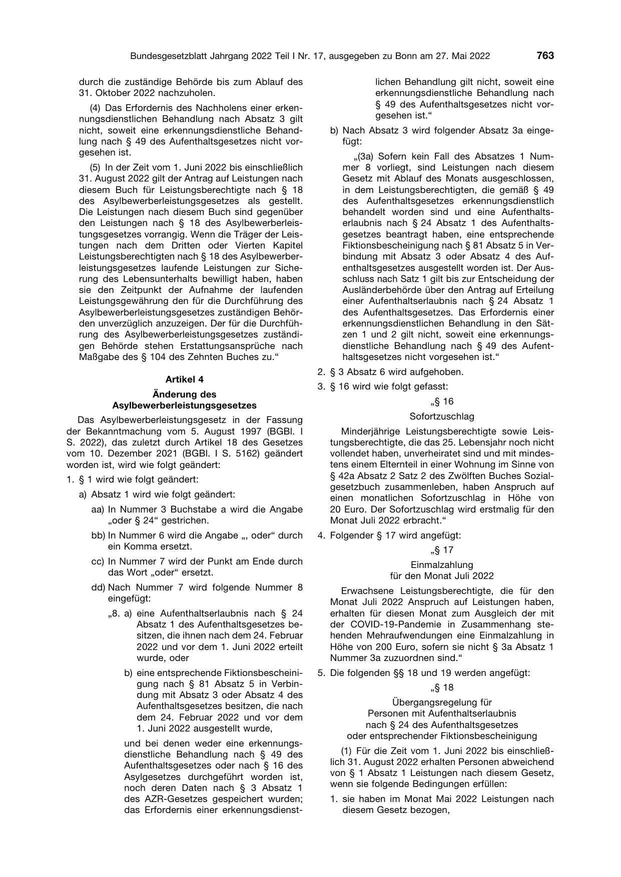 BGBl. 2022, Seite 763 — Originalseite als Abbildung