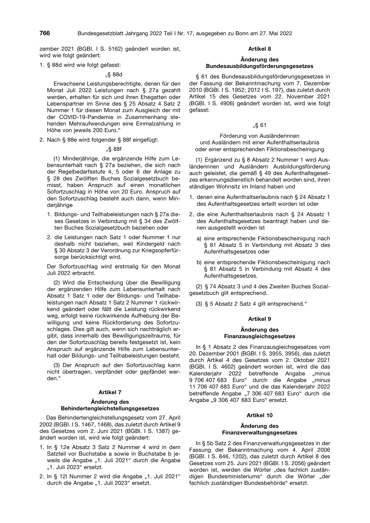 BGBl. 2022, Seite 766 — Originalseite als Abbildung