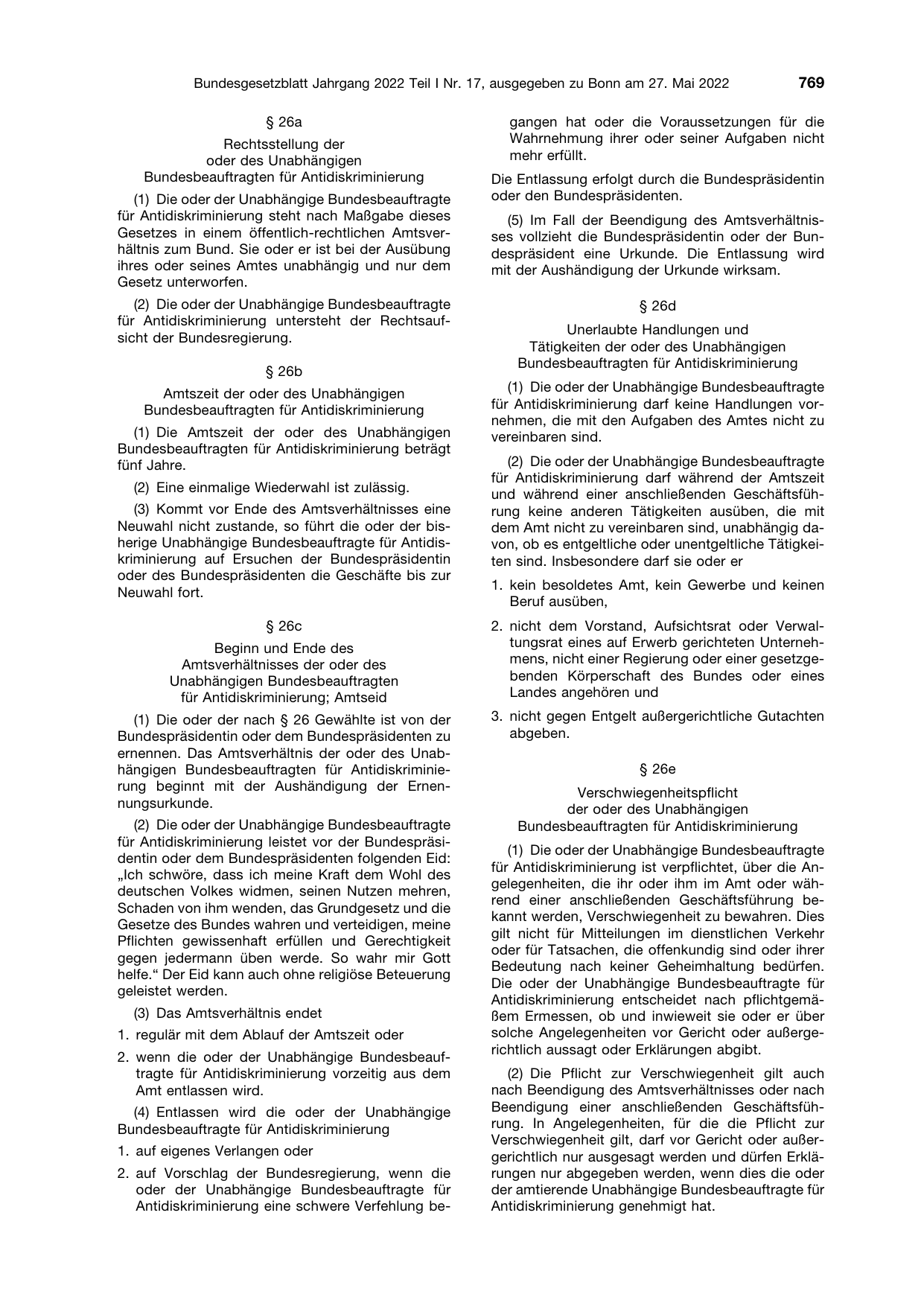 BGBl. 2022, Seite 769 — Originalseite als Abbildung