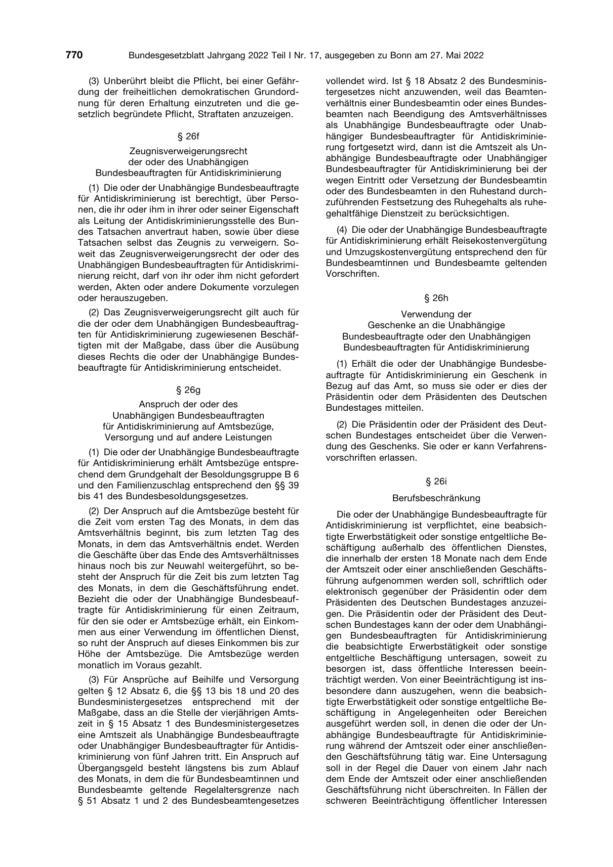 BGBl. 2022, Seite 770 — Originalseite als Abbildung