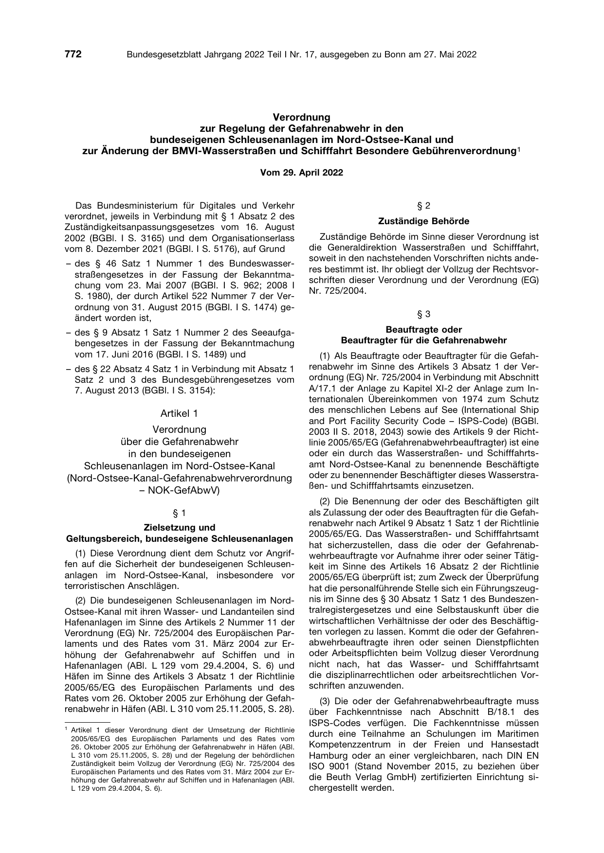 BGBl. 2022, Seite 772 — Originalseite als Abbildung