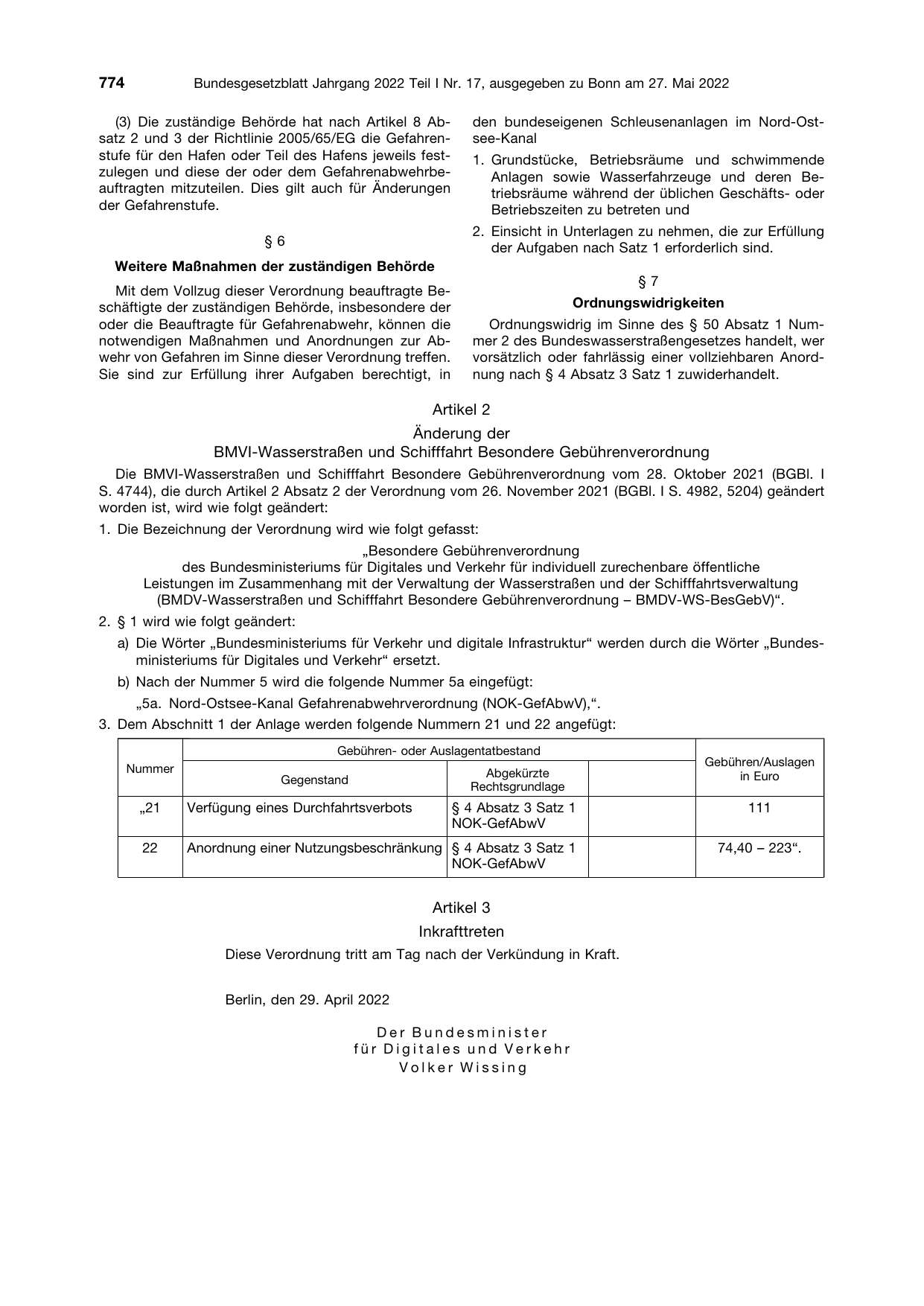 BGBl. 2022, Seite 774 — Originalseite als Abbildung