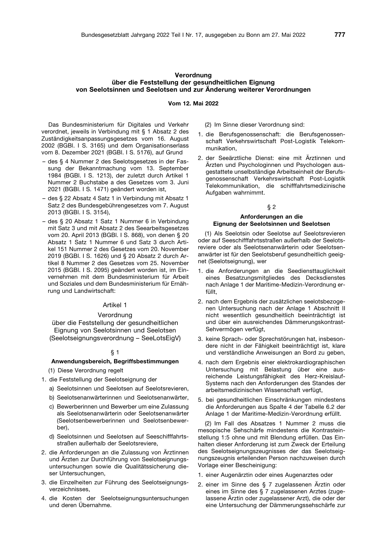 BGBl. 2022, Seite 777 — Originalseite als Abbildung