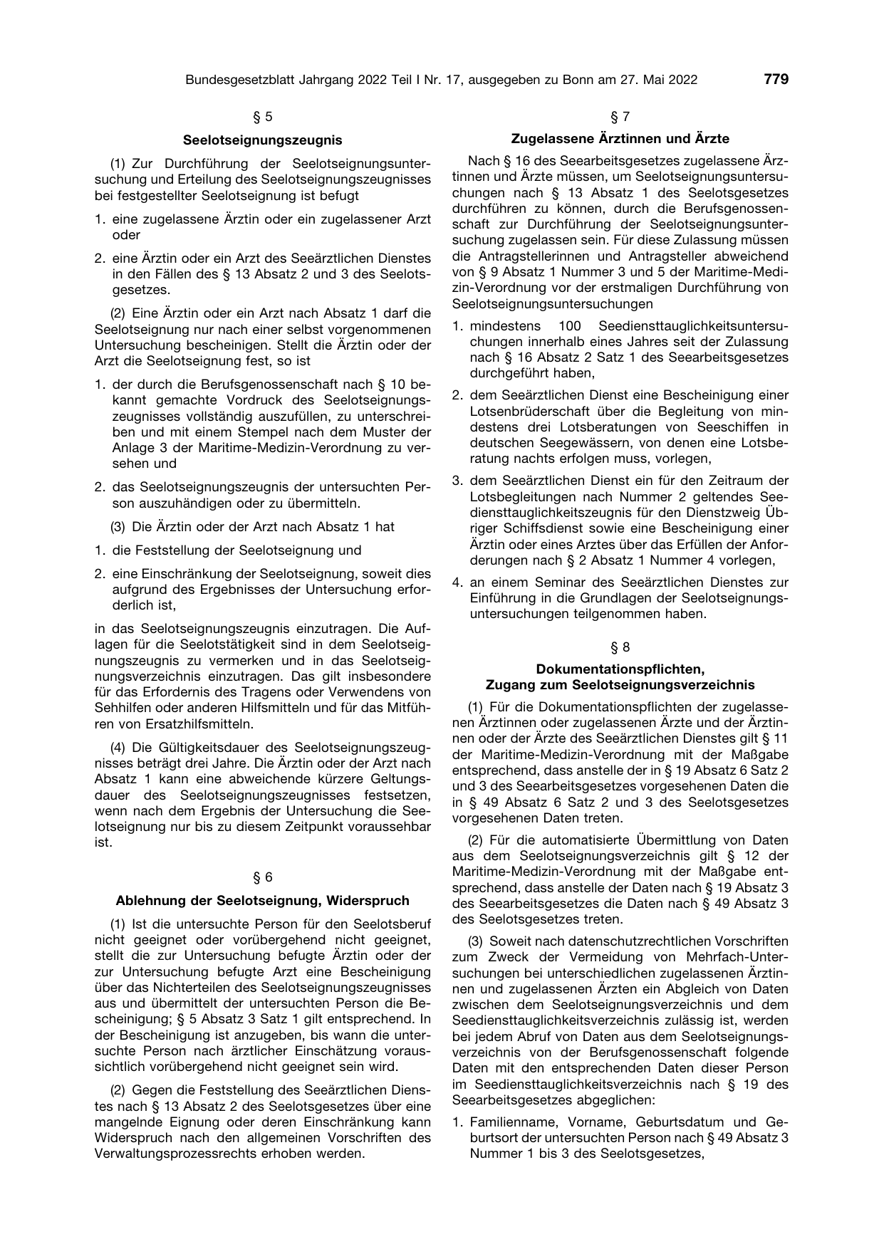 BGBl. 2022, Seite 779 — Originalseite als Abbildung