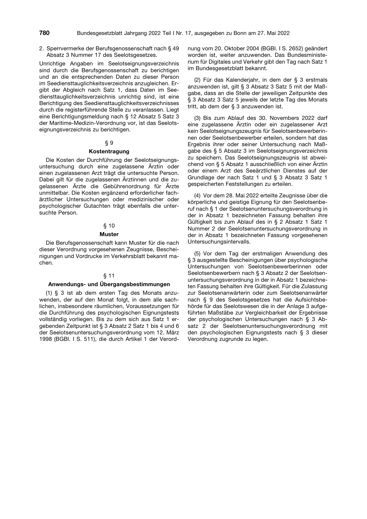 BGBl. 2022, Seite 780 — Originalseite als Abbildung