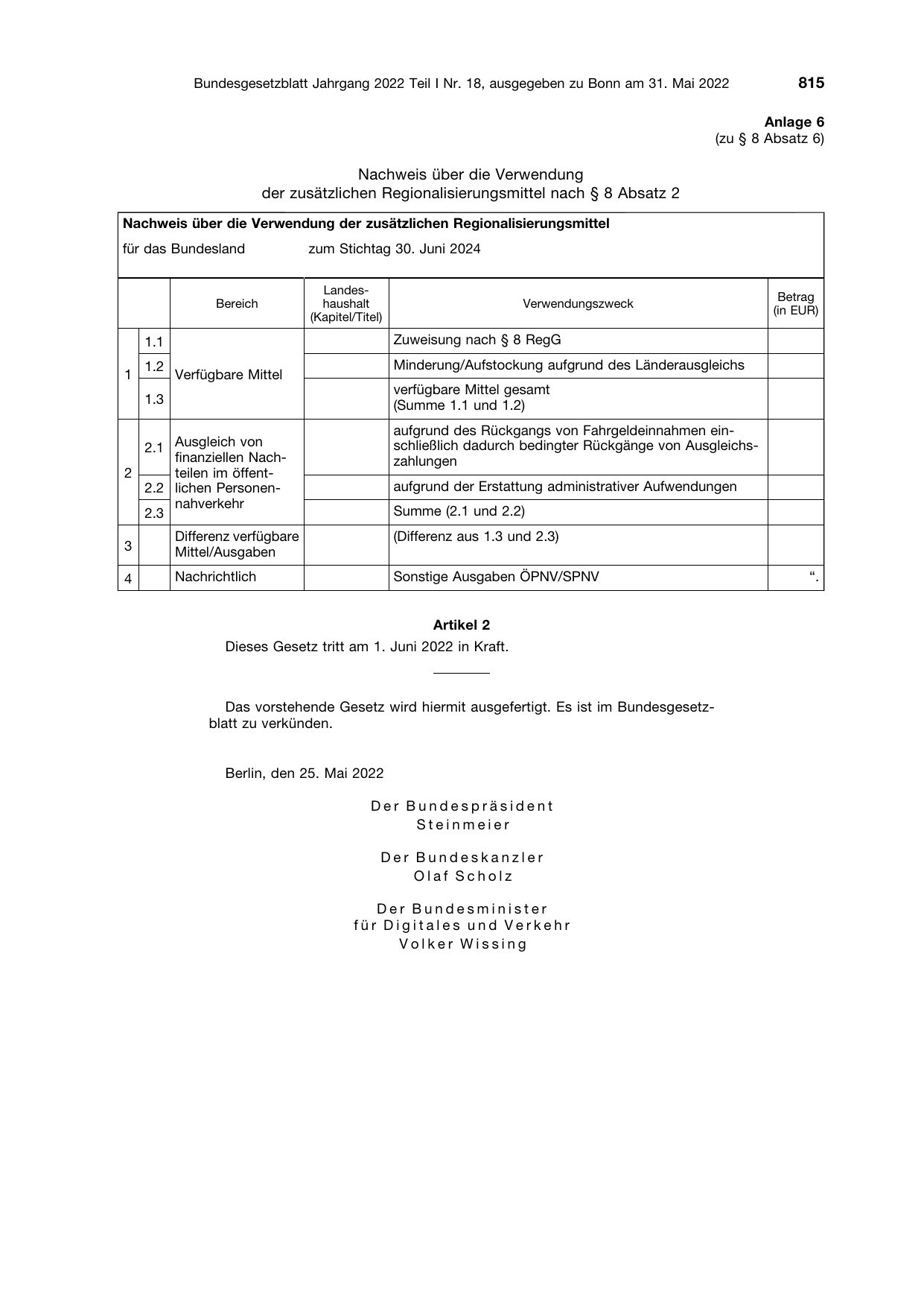 BGBl. 2022, Seite 815 — Originalseite als Abbildung