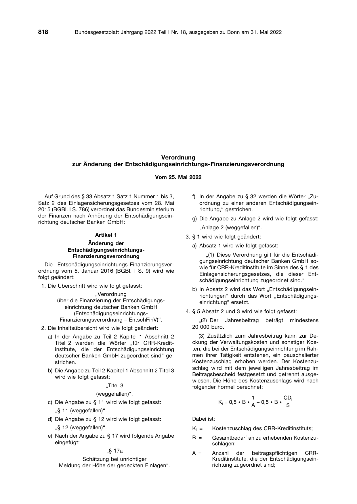 BGBl. 2022, Seite 818 — Originalseite als Abbildung