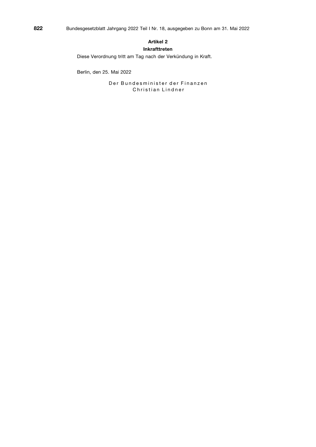 BGBl. 2022, Seite 822 — Originalseite als Abbildung