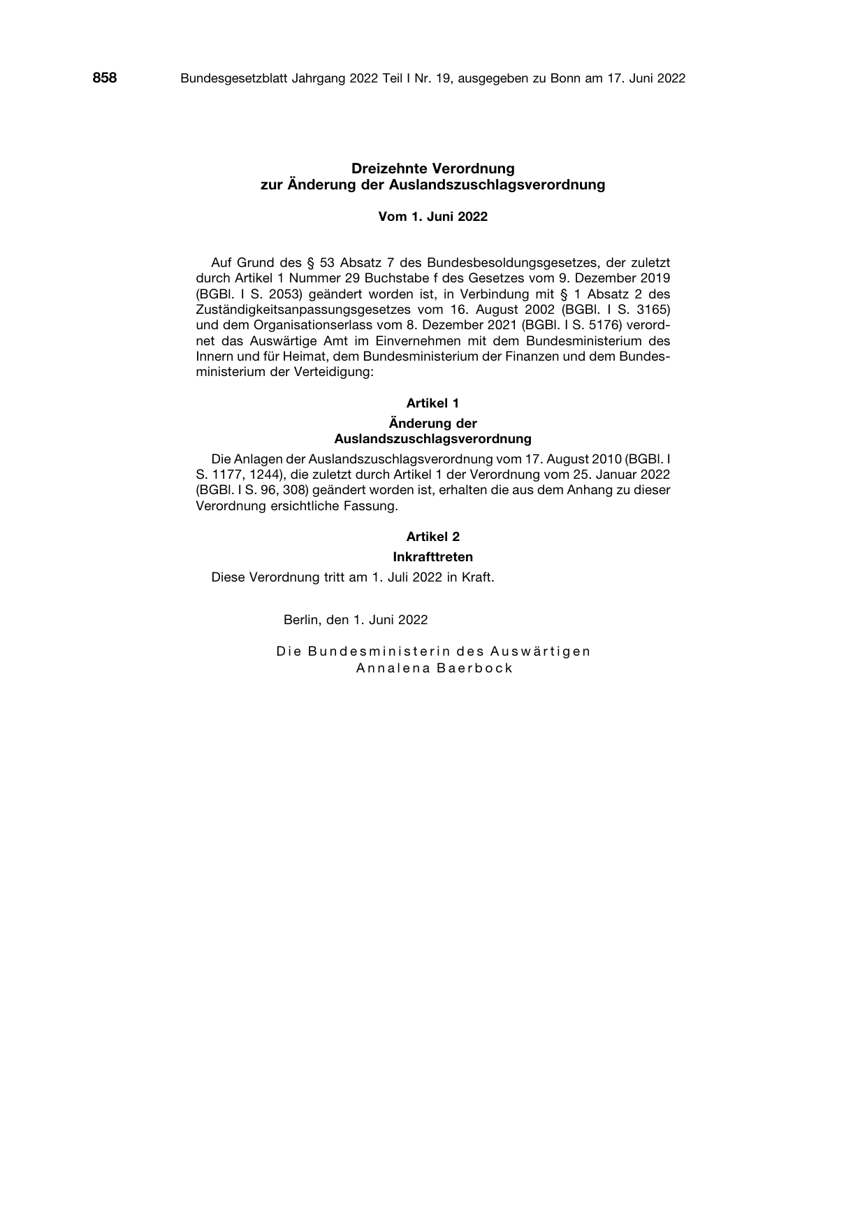 BGBl. 2022, Seite 858 — Originalseite als Abbildung