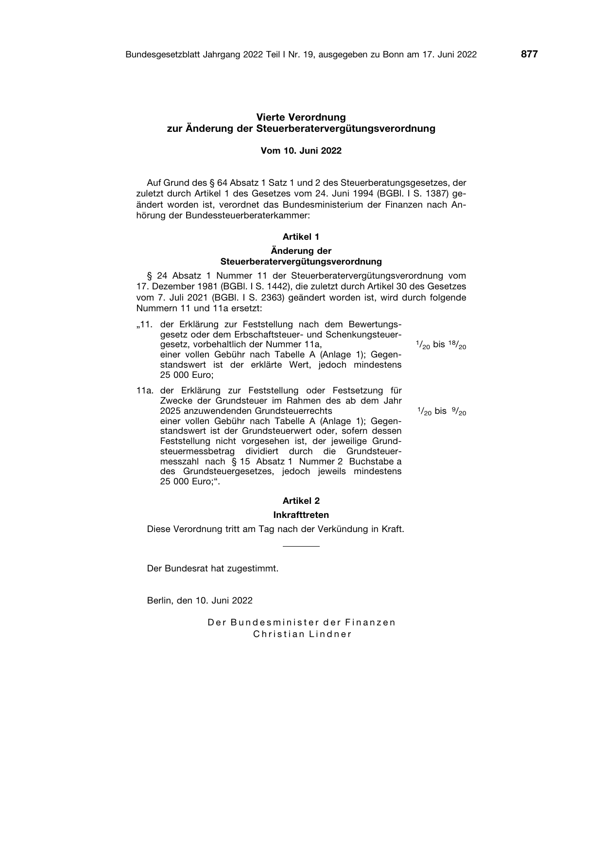 BGBl. 2022, Seite 877 — Originalseite als Abbildung