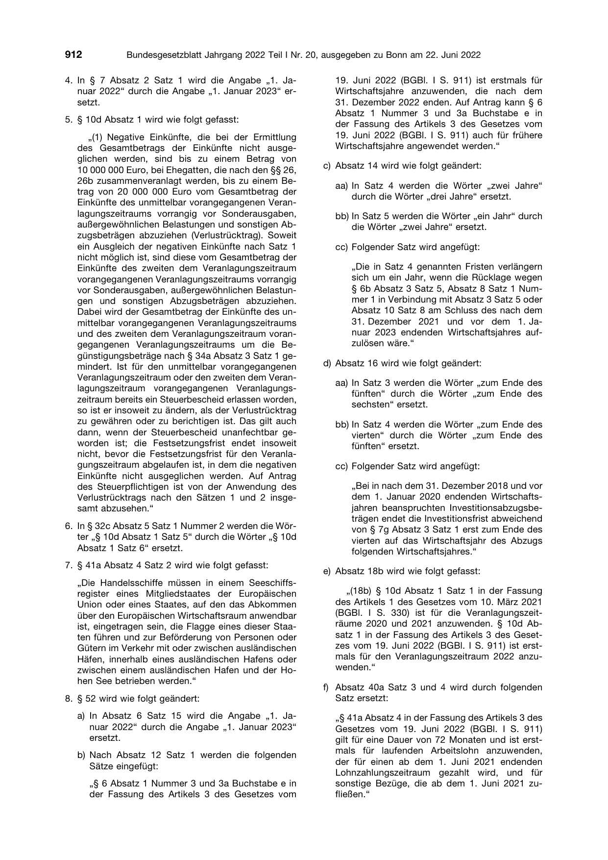 BGBl. 2022, Seite 912 — Originalseite als Abbildung