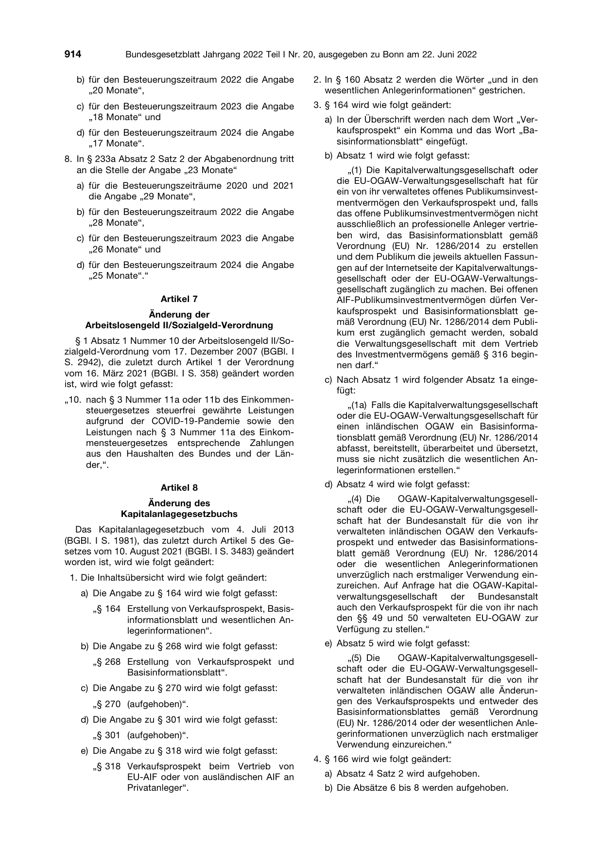BGBl. 2022, Seite 914 — Originalseite als Abbildung