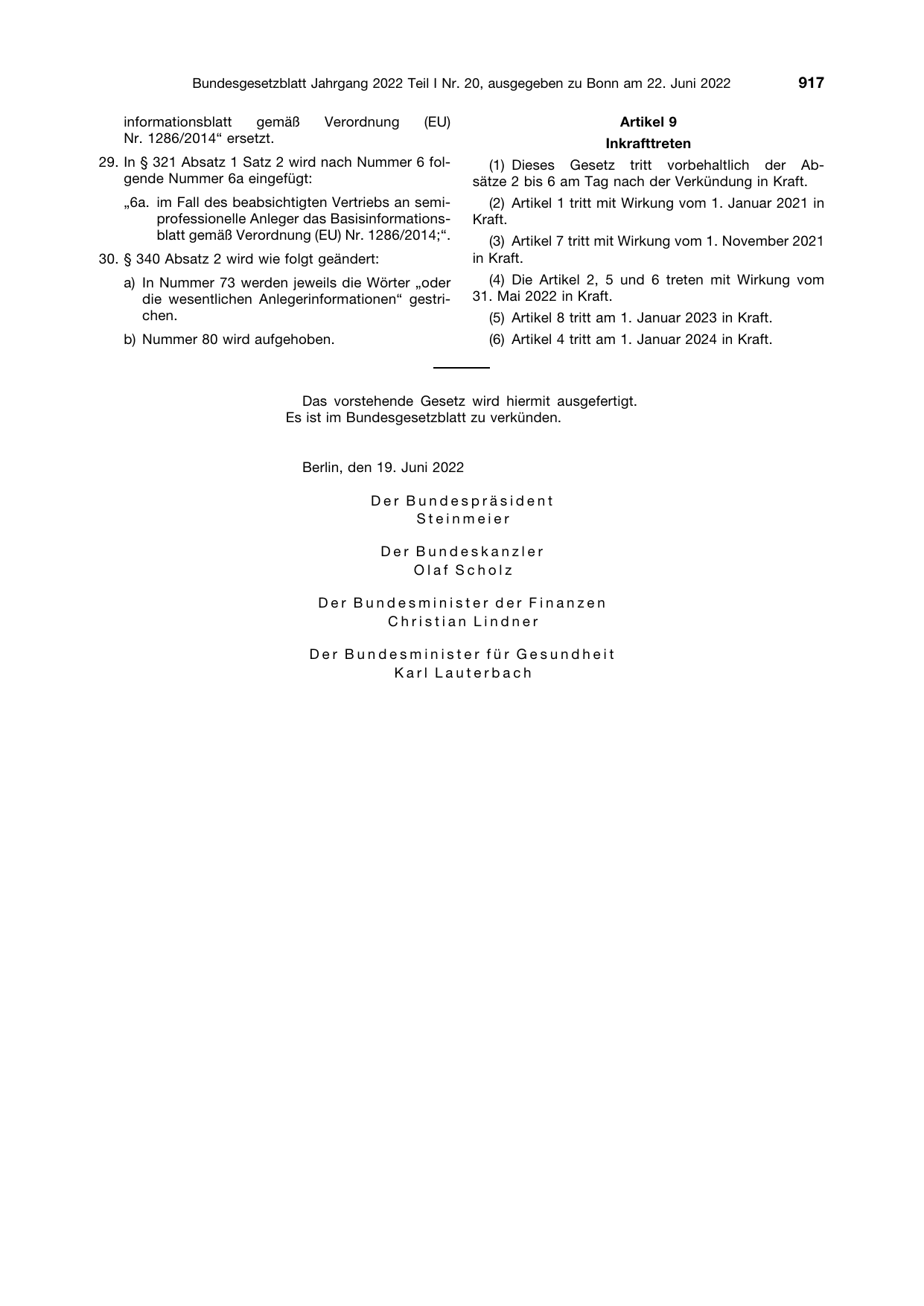 BGBl. 2022, Seite 917 — Originalseite als Abbildung
