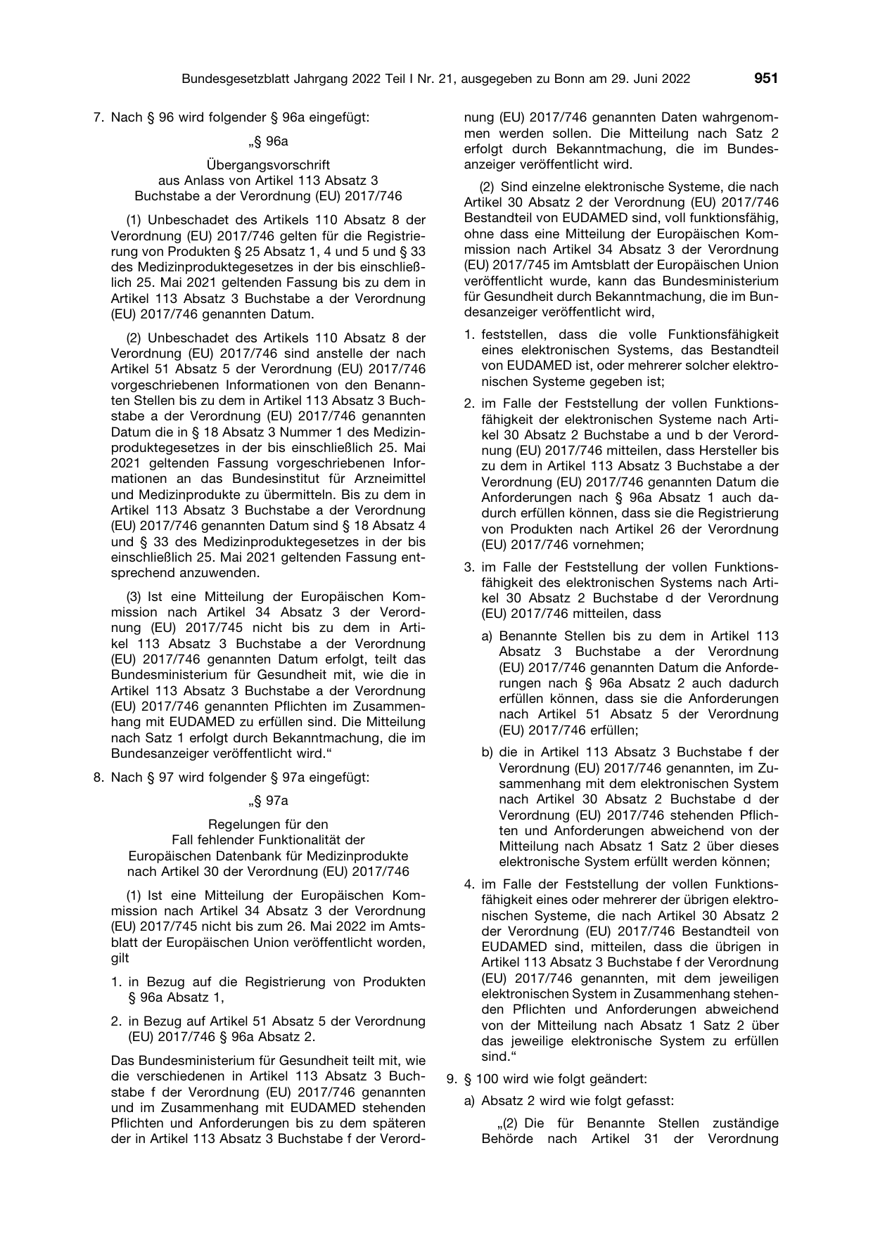 BGBl. 2022, Seite 951 — Originalseite als Abbildung