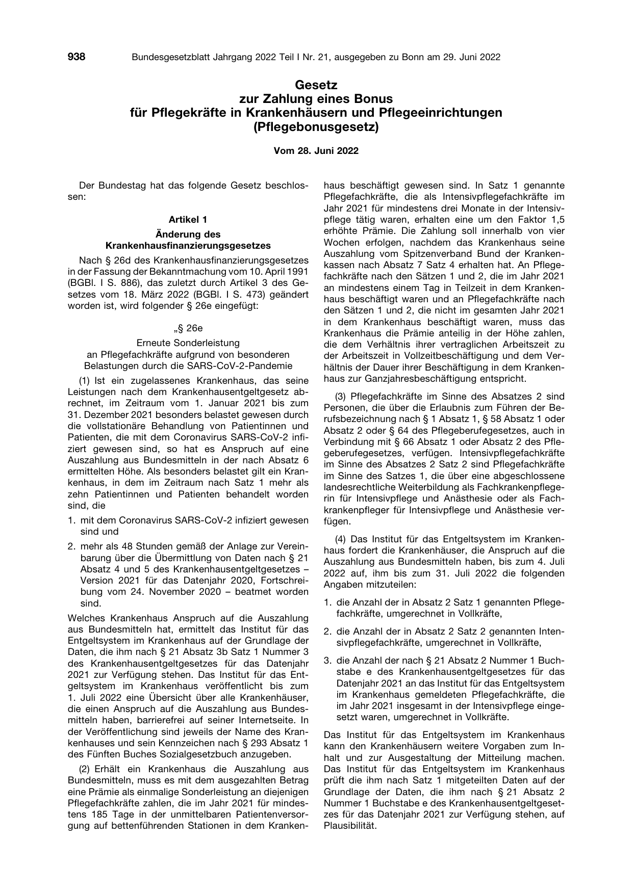 BGBl. 2022, Seite 938 — Originalseite als Abbildung