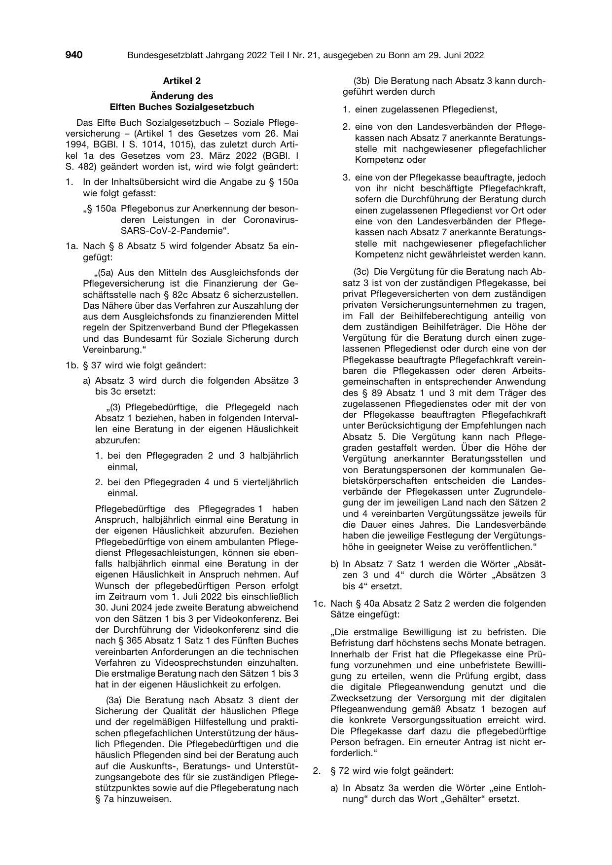 BGBl. 2022, Seite 940 — Originalseite als Abbildung
