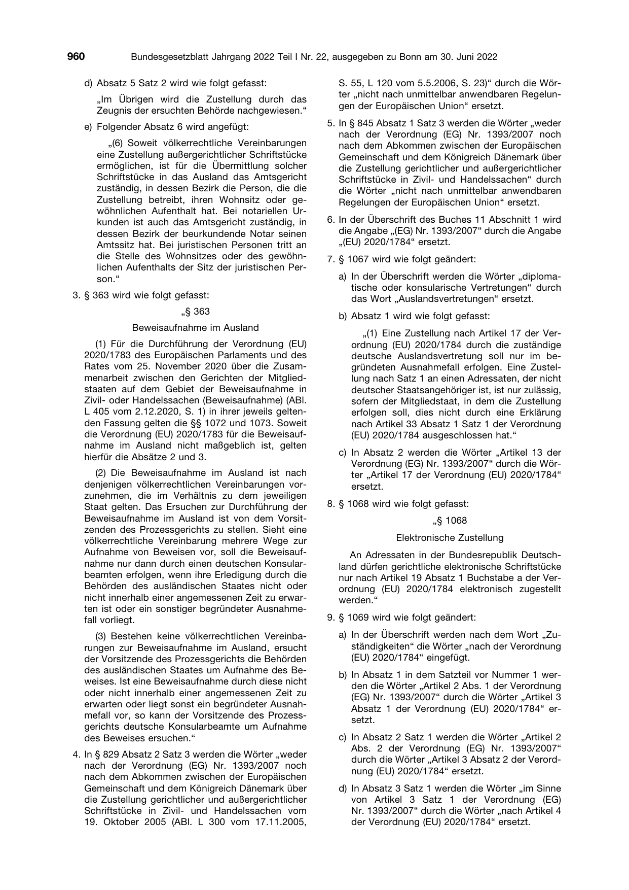 BGBl. 2022, Seite 960 — Originalseite als Abbildung