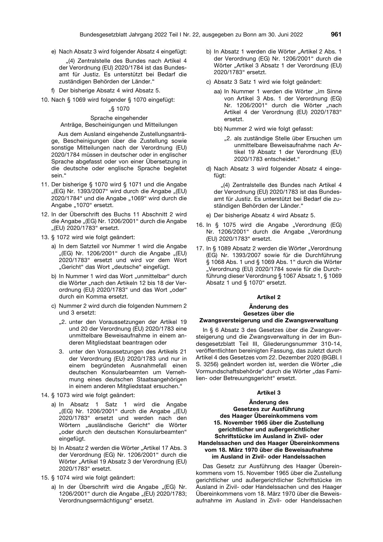 BGBl. 2022, Seite 961 — Originalseite als Abbildung