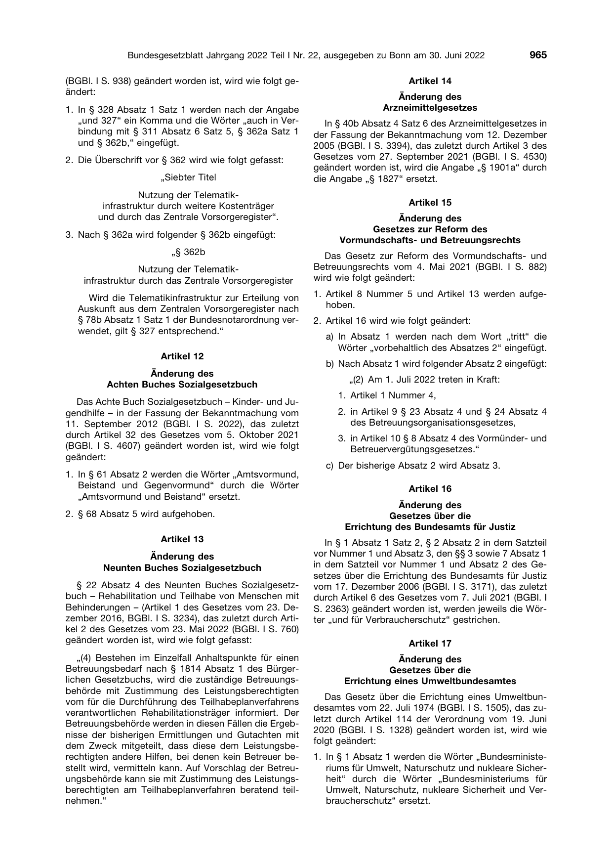 BGBl. 2022, Seite 965 — Originalseite als Abbildung