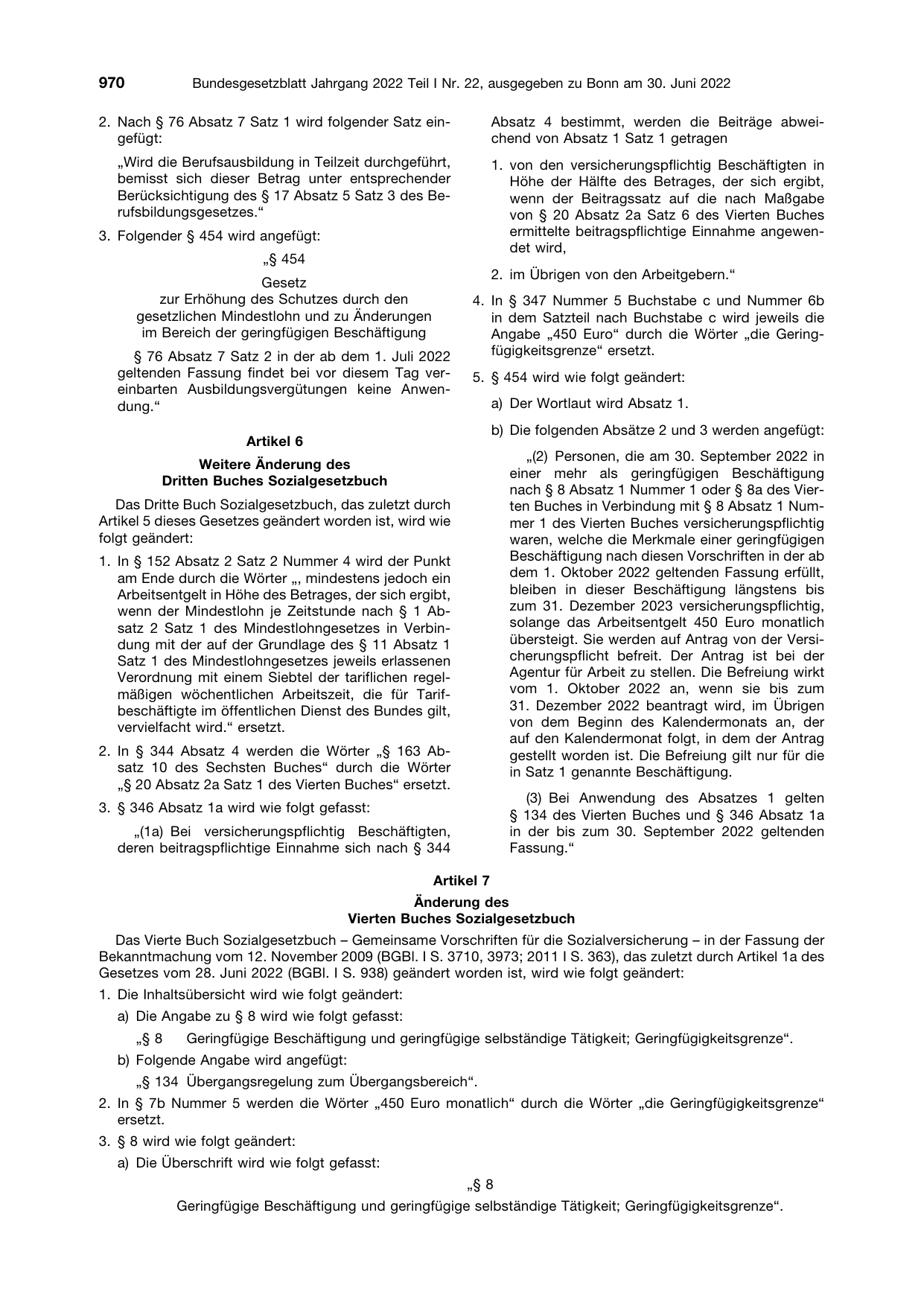 BGBl. 2022, Seite 970 — Originalseite als Abbildung
