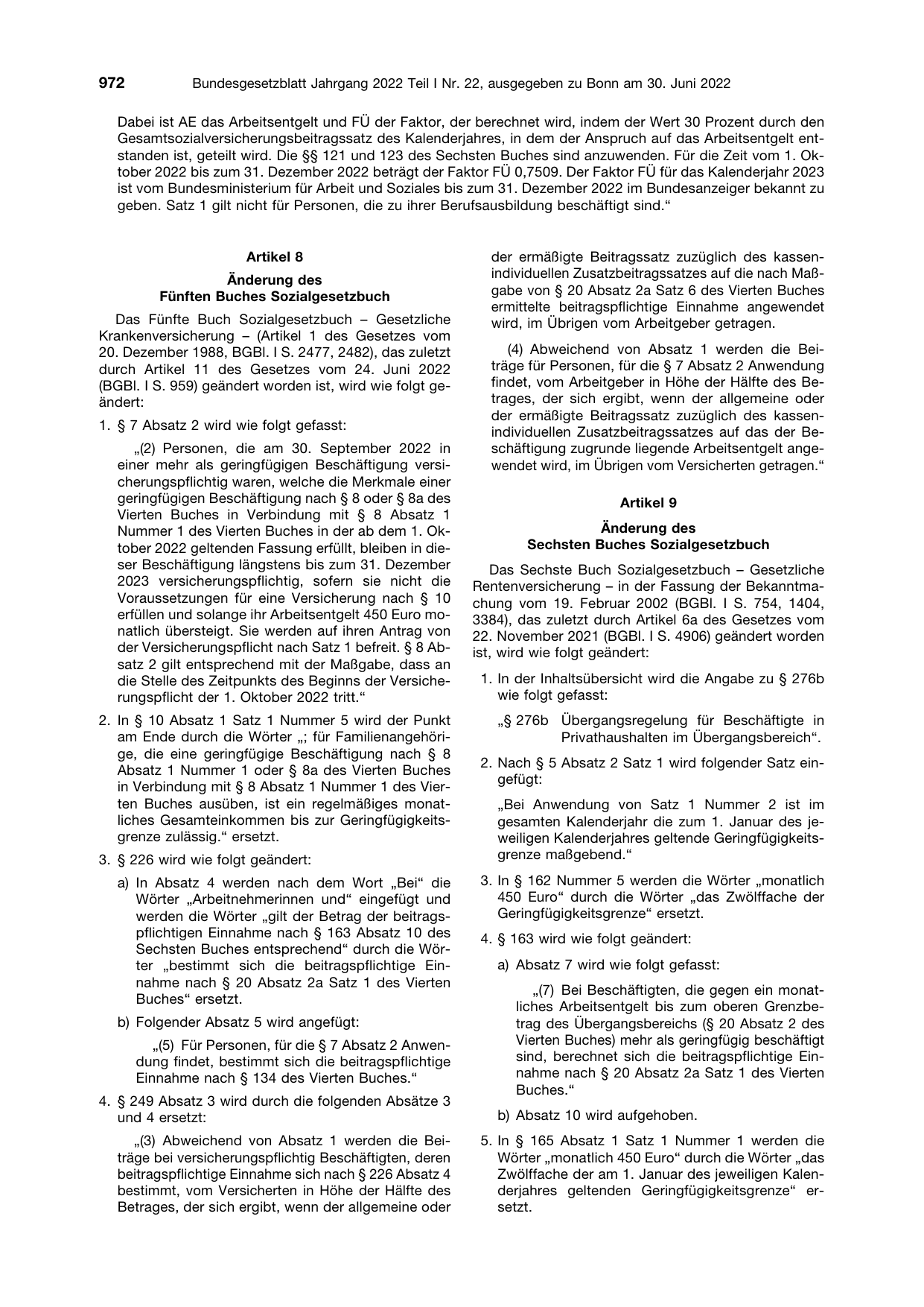BGBl. 2022, Seite 972 — Originalseite als Abbildung