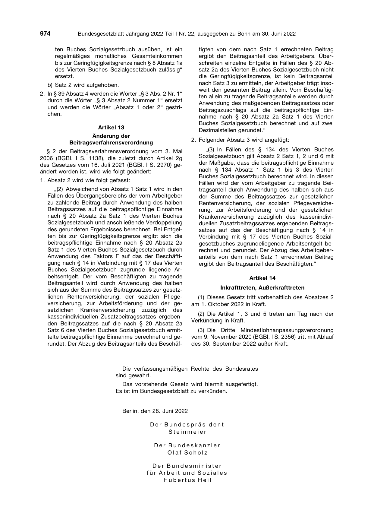 BGBl. 2022, Seite 974 — Originalseite als Abbildung