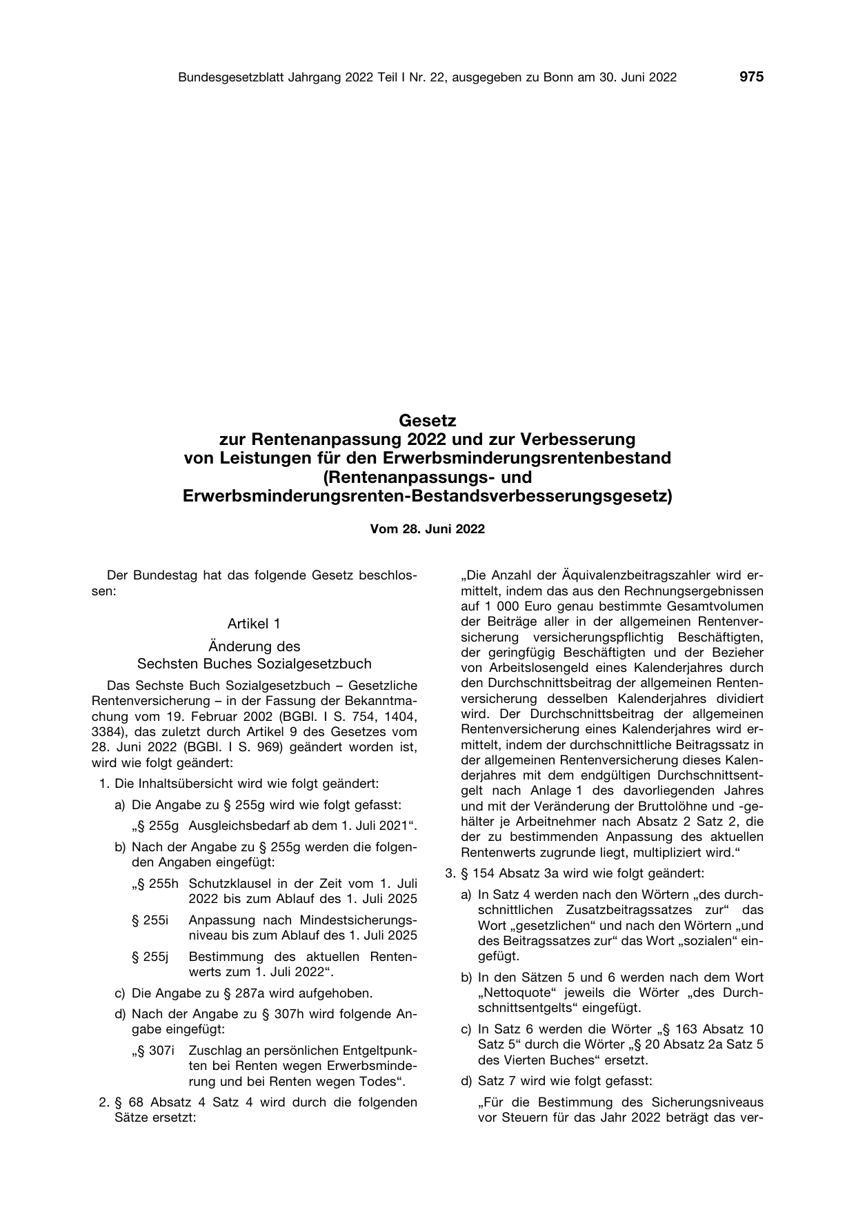 BGBl. 2022, Seite 975 — Originalseite als Abbildung