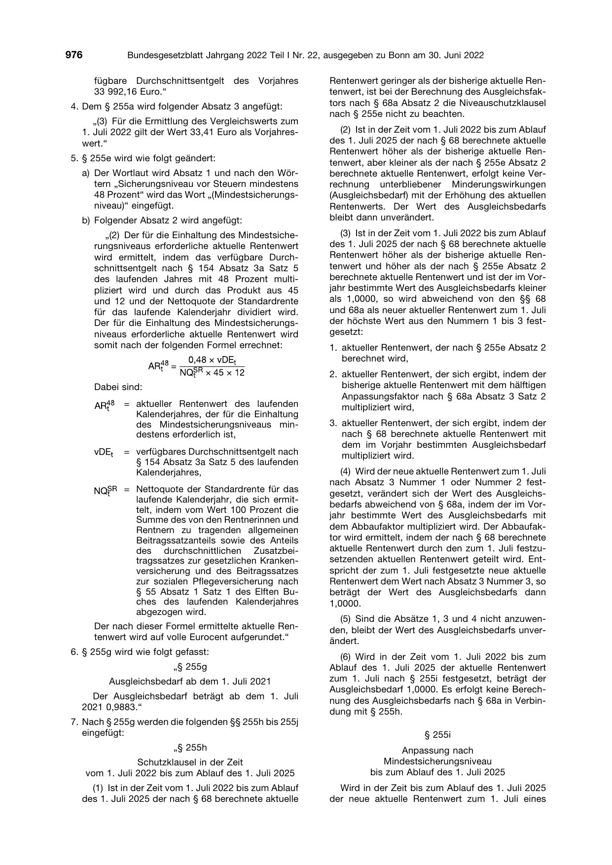 BGBl. 2022, Seite 976 — Originalseite als Abbildung