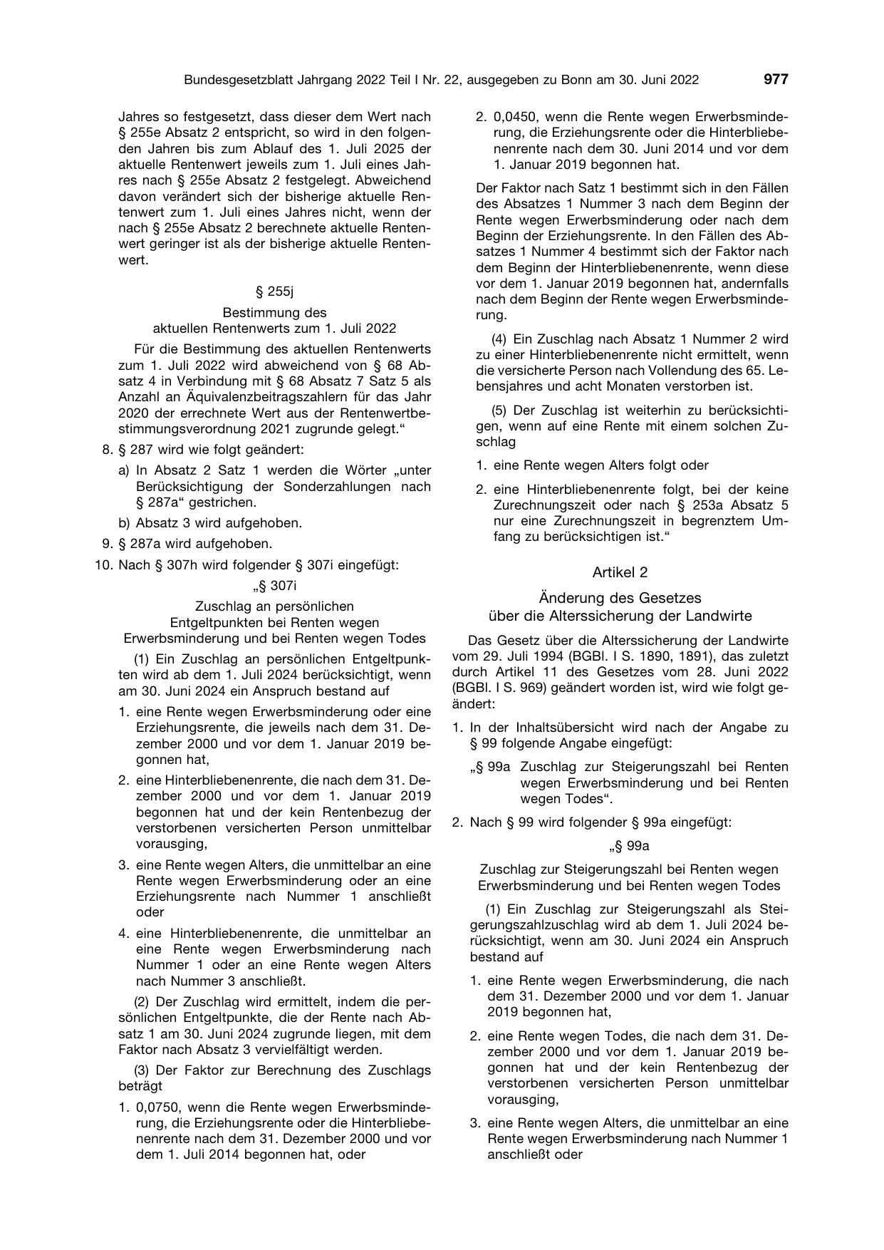 BGBl. 2022, Seite 977 — Originalseite als Abbildung