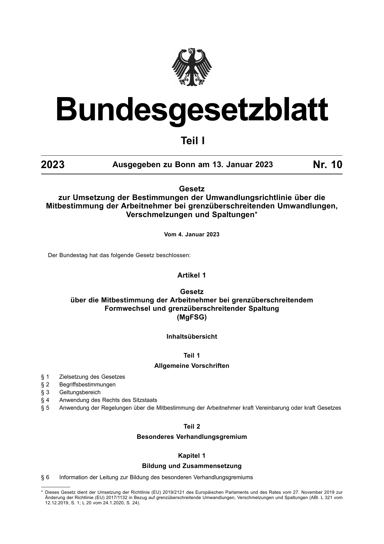 BGBl. 2023, Seite 1 — Originalseite als Abbildung