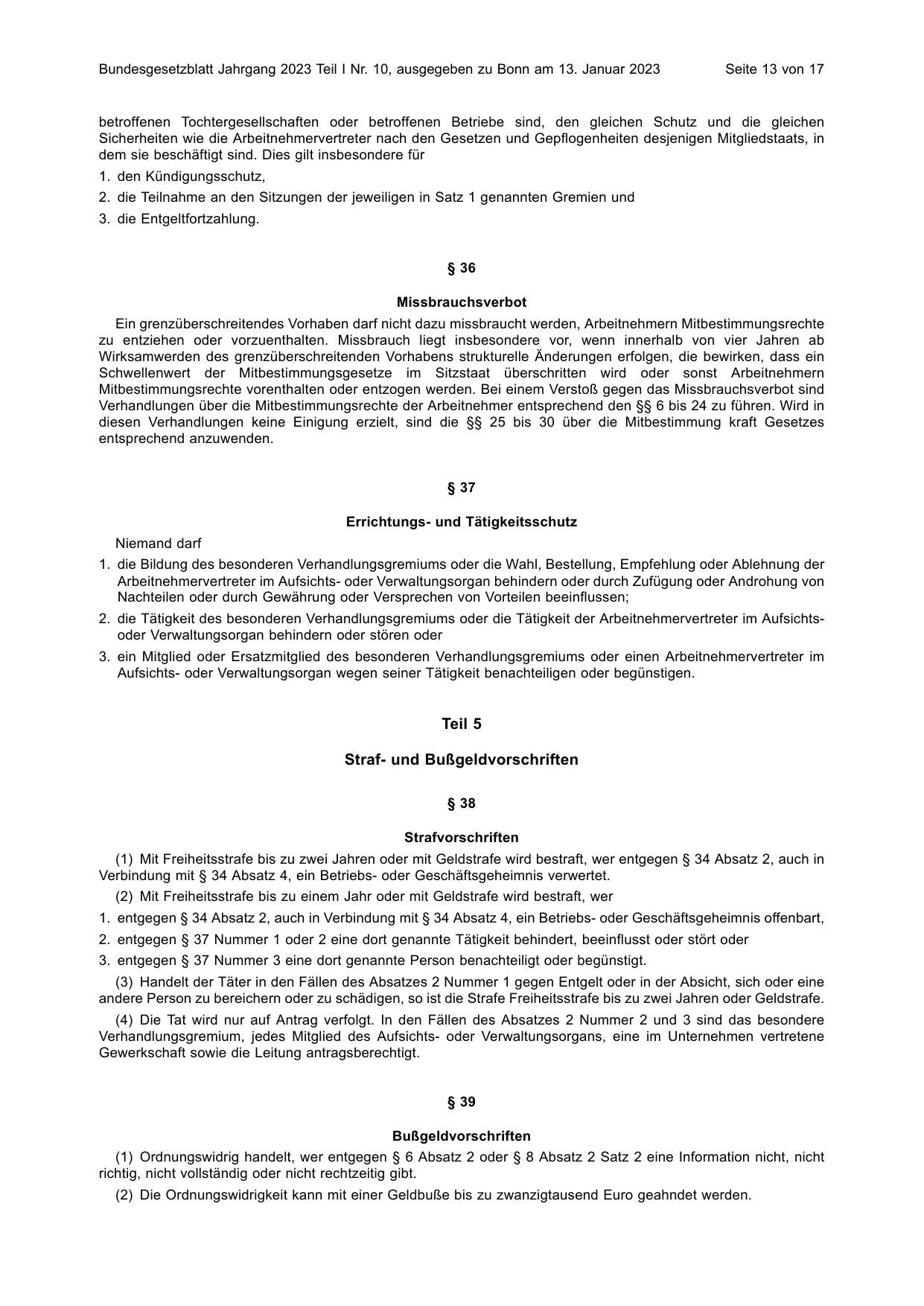 BGBl. 2023, Seite 13 — Originalseite als Abbildung