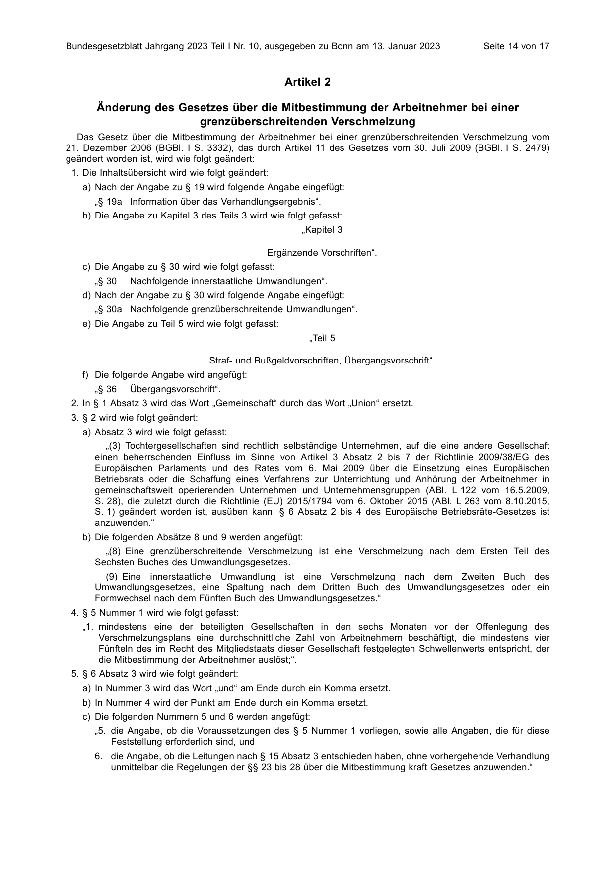 BGBl. 2023, Seite 14 — Originalseite als Abbildung