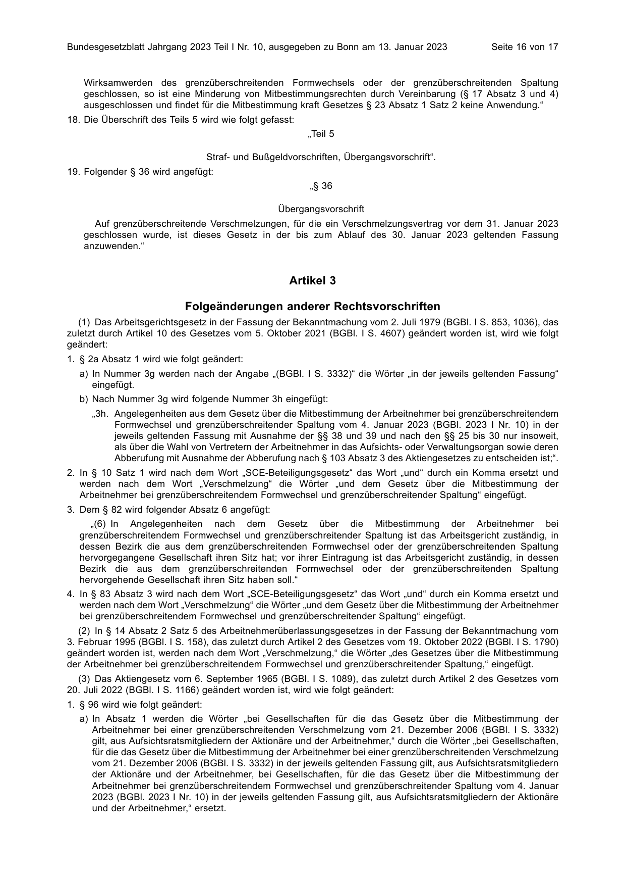 BGBl. 2023, Seite 16 — Originalseite als Abbildung