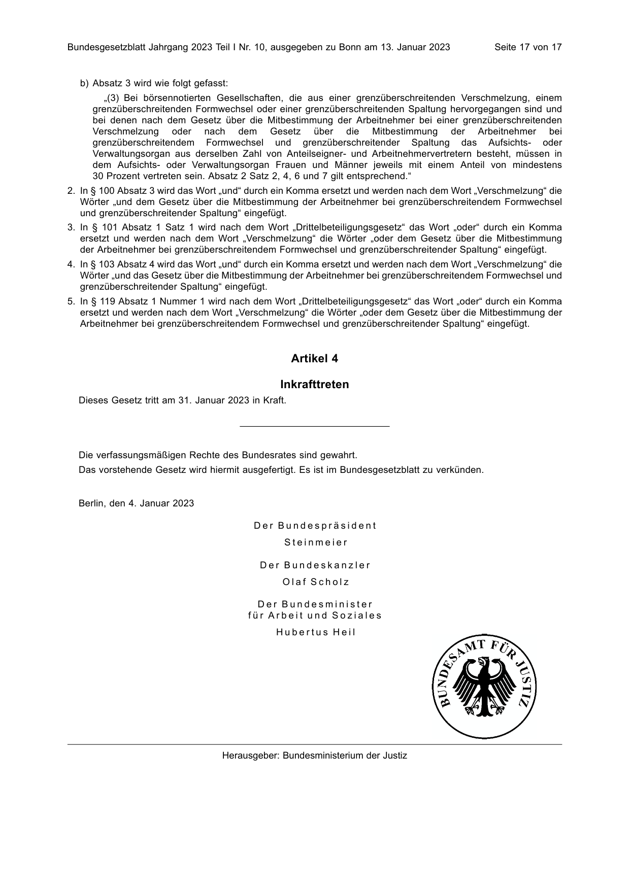 BGBl. 2023, Seite 17 — Originalseite als Abbildung