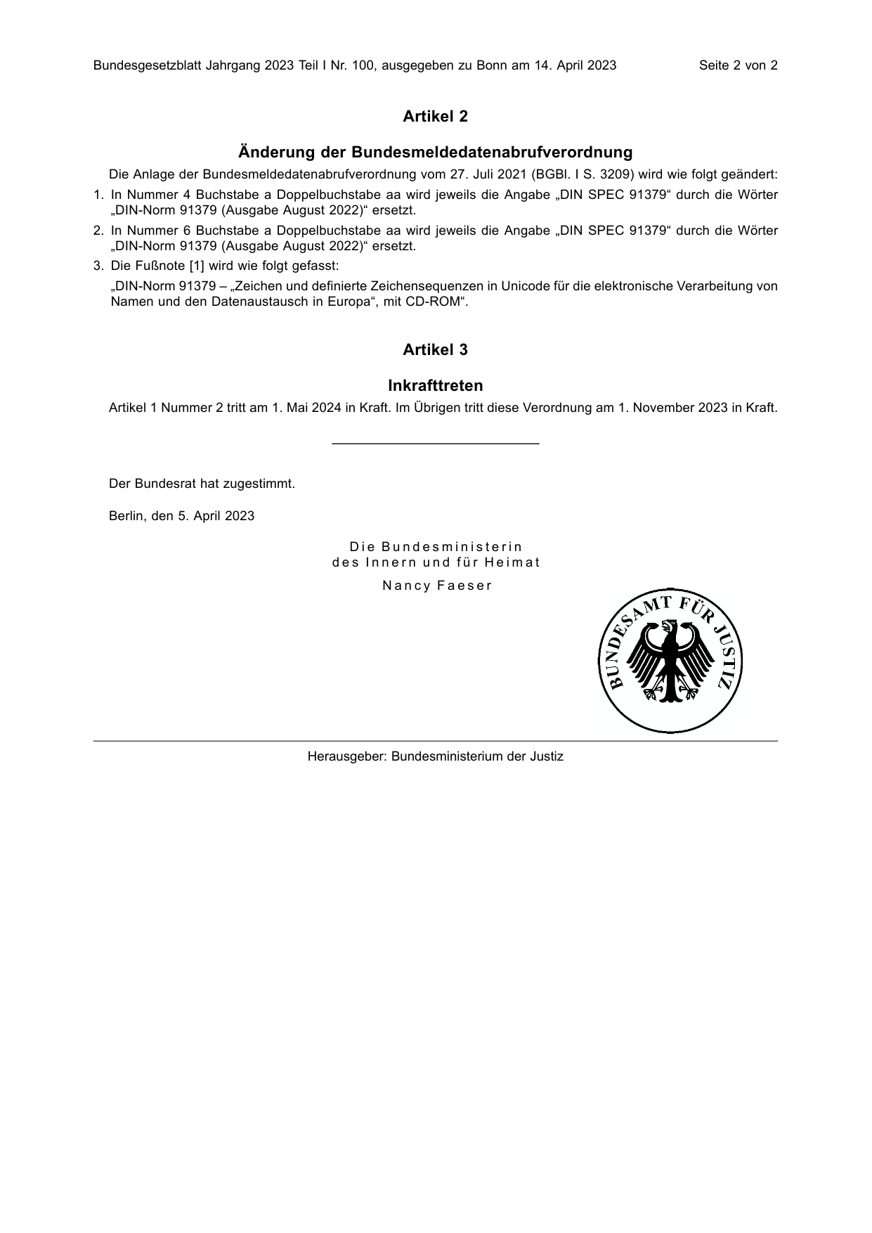BGBl. 2023, Seite 2 — Originalseite als Abbildung