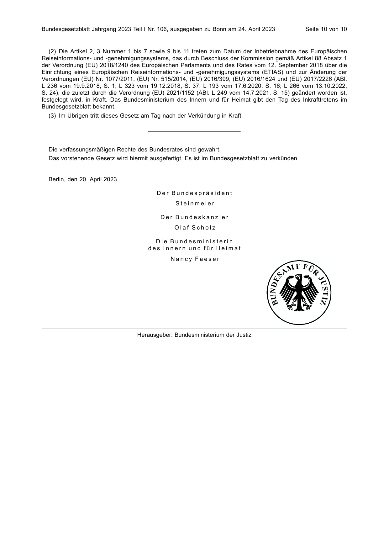 BGBl. 2023, Seite 10 — Originalseite als Abbildung
